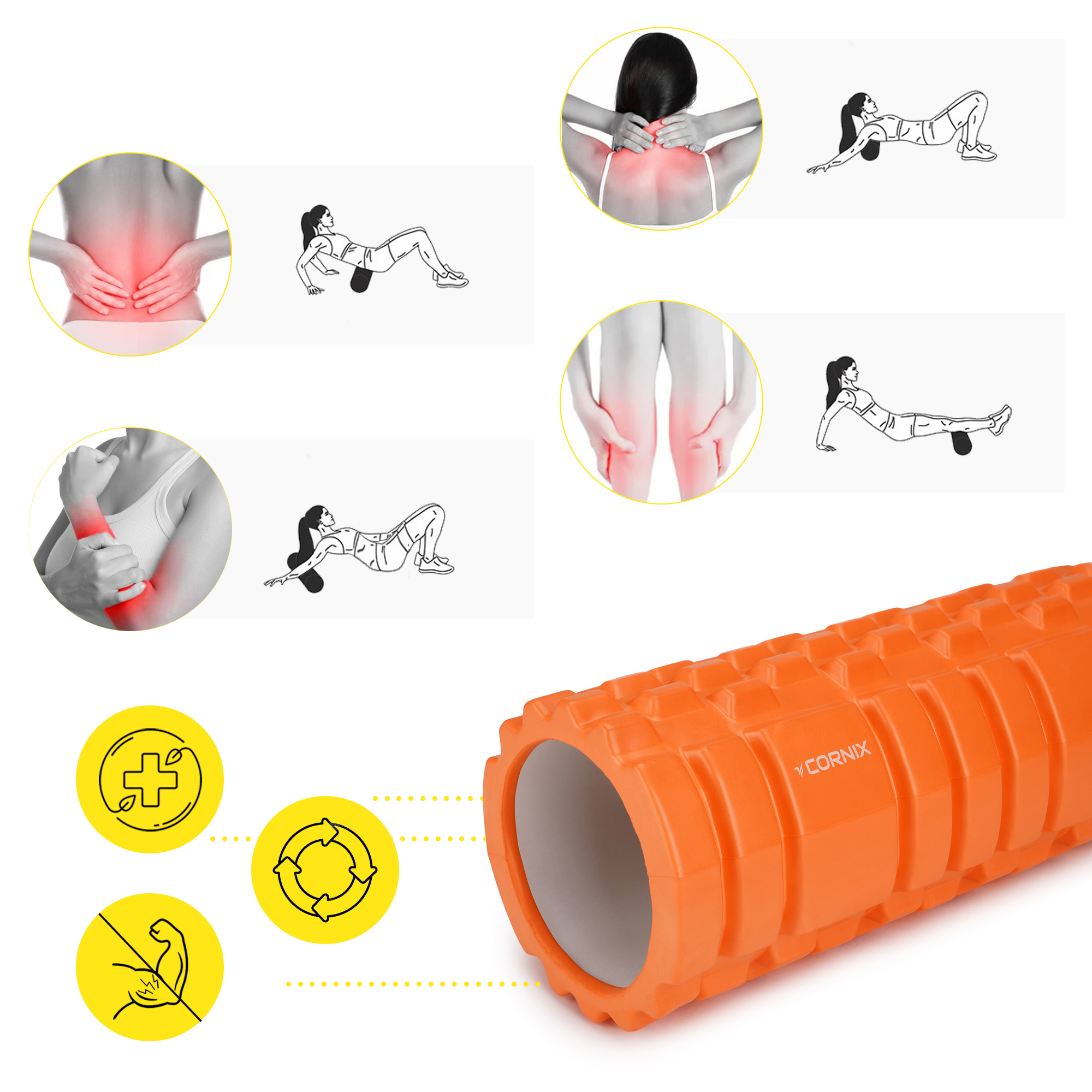 Масажний ролик Cornix EVA 33 x 14 см (валик, роллер) XR-0033 Orange — мініатюра 9