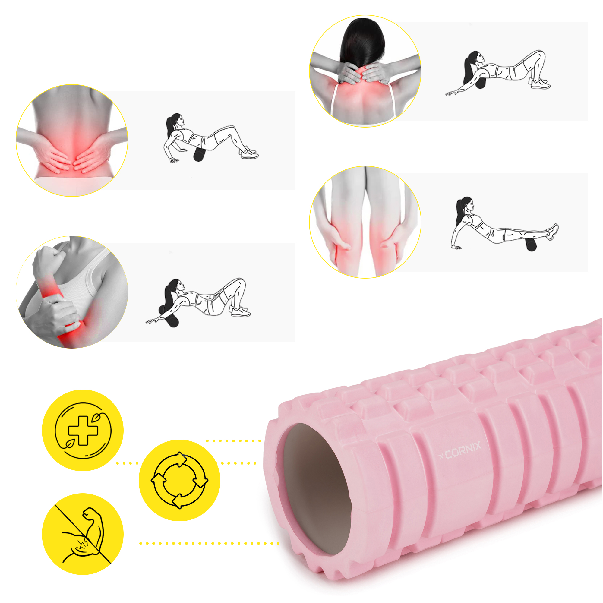 Масажний ролик Cornix EVA 33 x 14 см (валик, роллер) XR-0036 Light Pink — мініатюра 6