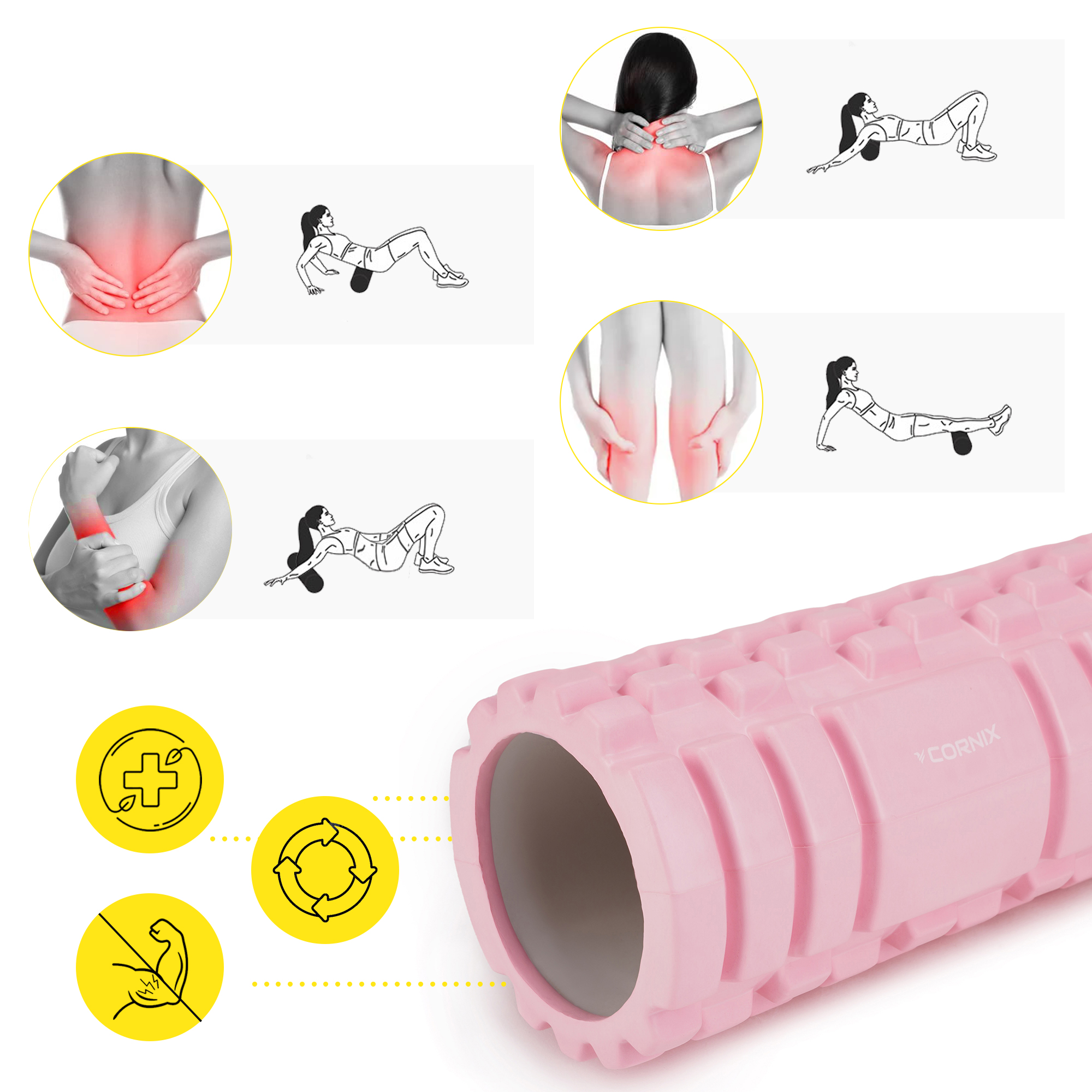 Масажний ролик Cornix EVA 45 x 14 см (валик, роллер) XR-0037 Light Pink — мініатюра 10