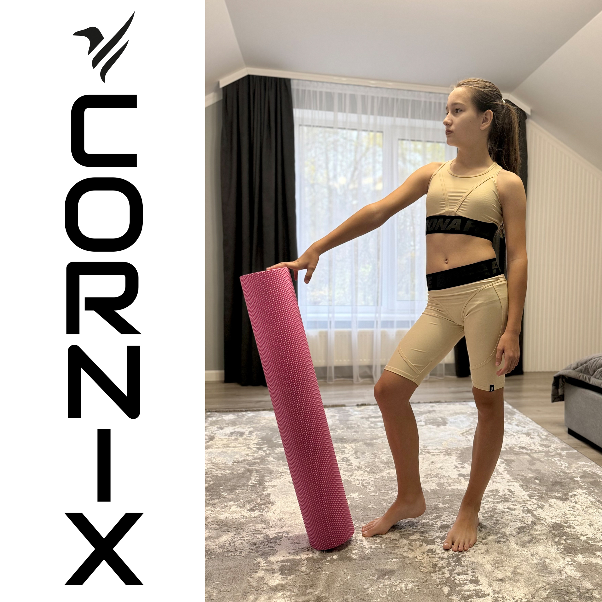 Масажний ролик Cornix EVA+ 90 x 15 см (валик, роллер) XR-0313 Pink — фото 4