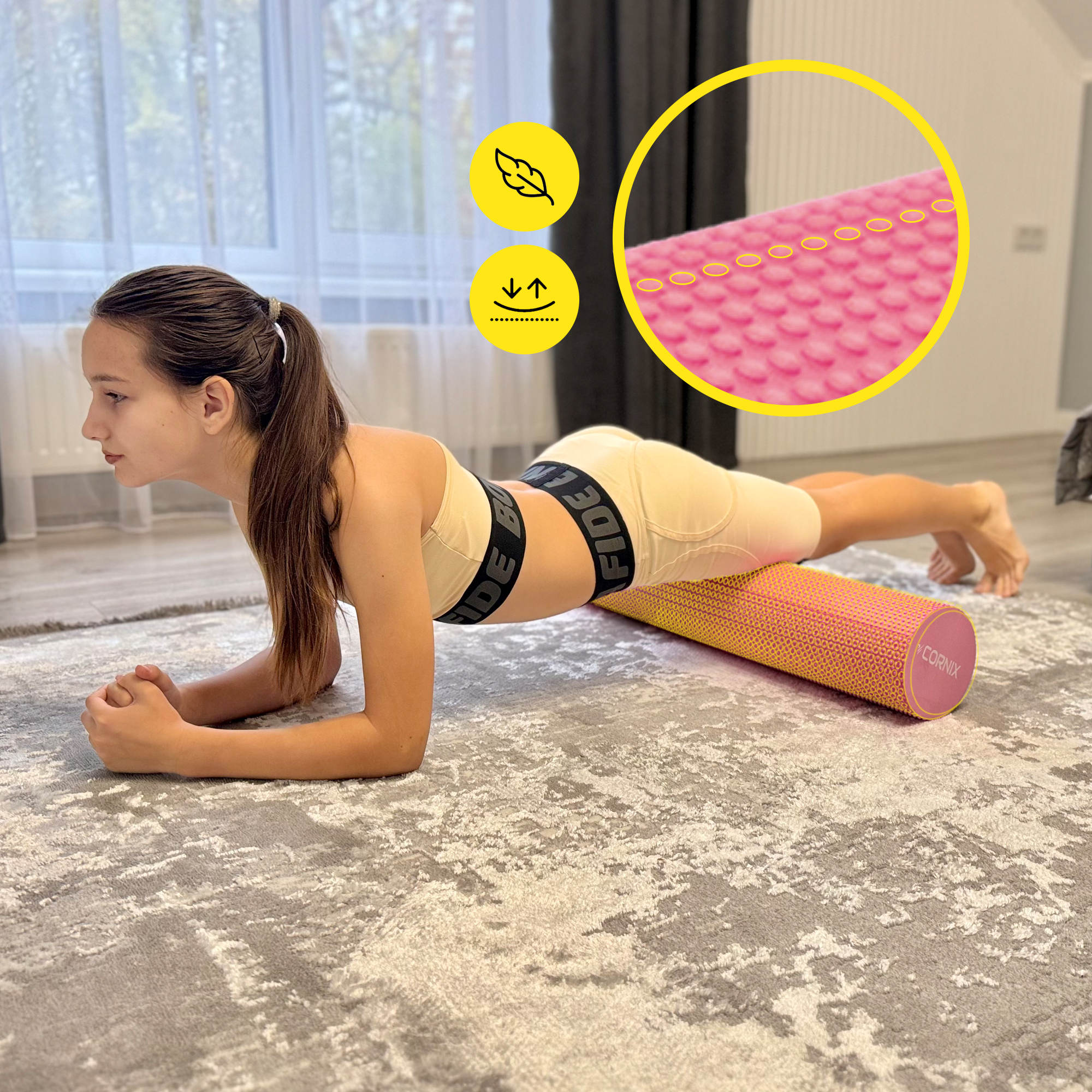Масажний ролик Cornix EVA+ 90 x 15 см (валик, роллер) XR-0313 Pink — мініатюра 9