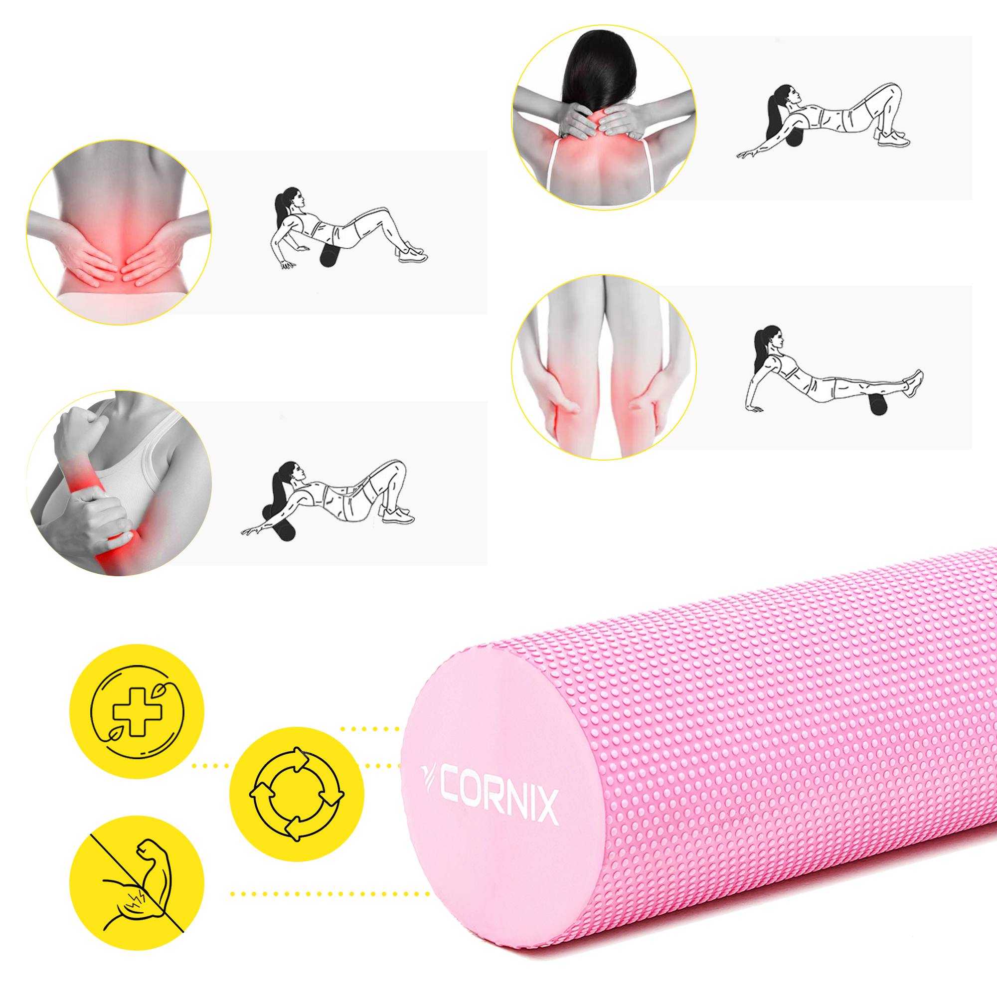 Масажний ролик Cornix EVA+ 90 x 15 см (валик, роллер) XR-0313 Pink — фото 3