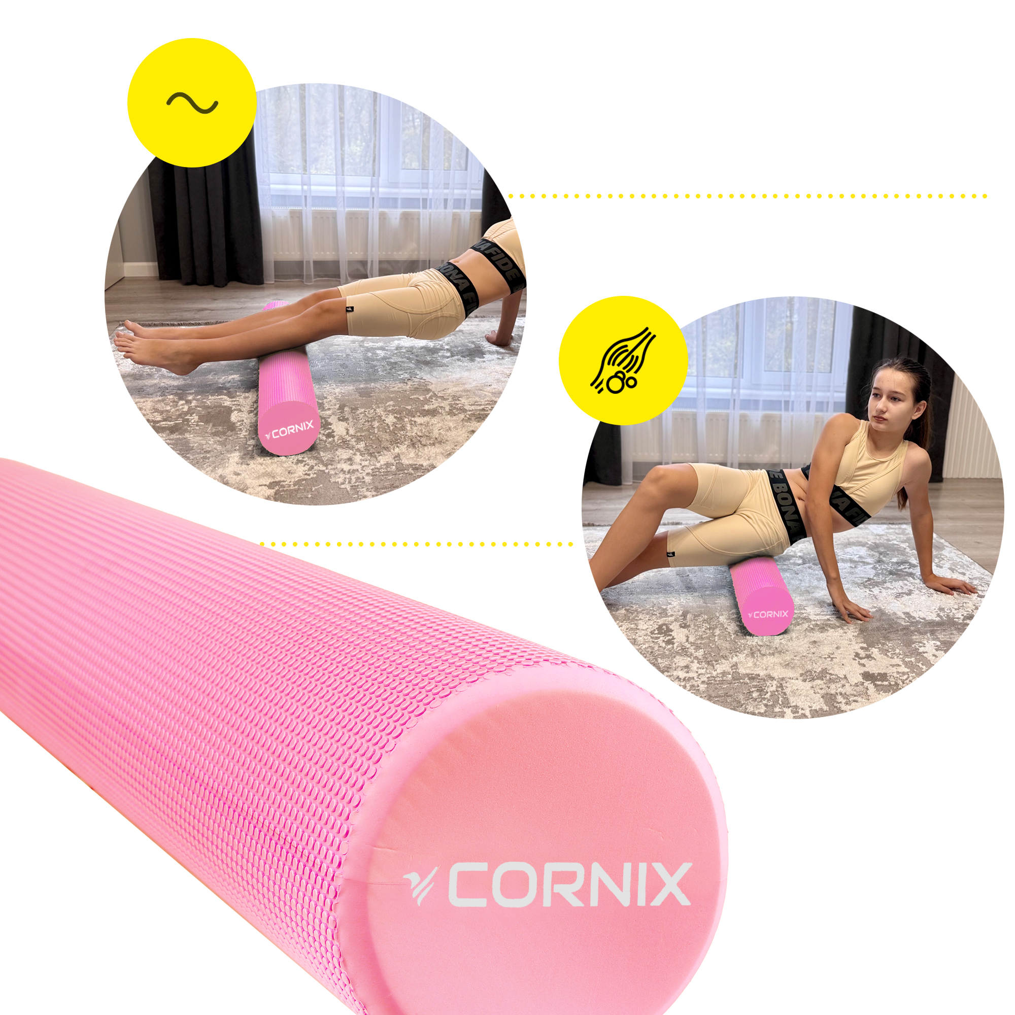 Масажний ролик Cornix EVA+ 90 x 15 см (валик, роллер) XR-0313 Pink