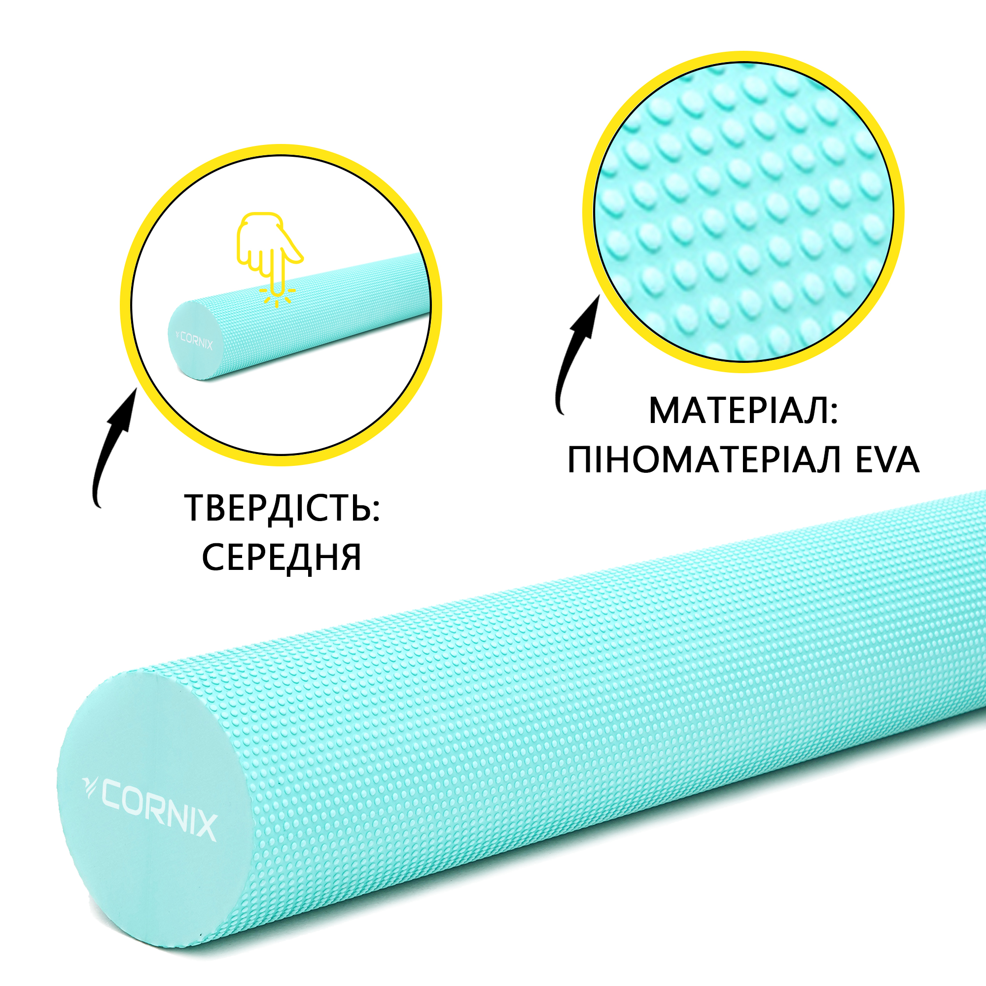 Масажний ролик Cornix EVA+ 90 x 15 см (валик, роллер) XR-0315 Mint — фото 4