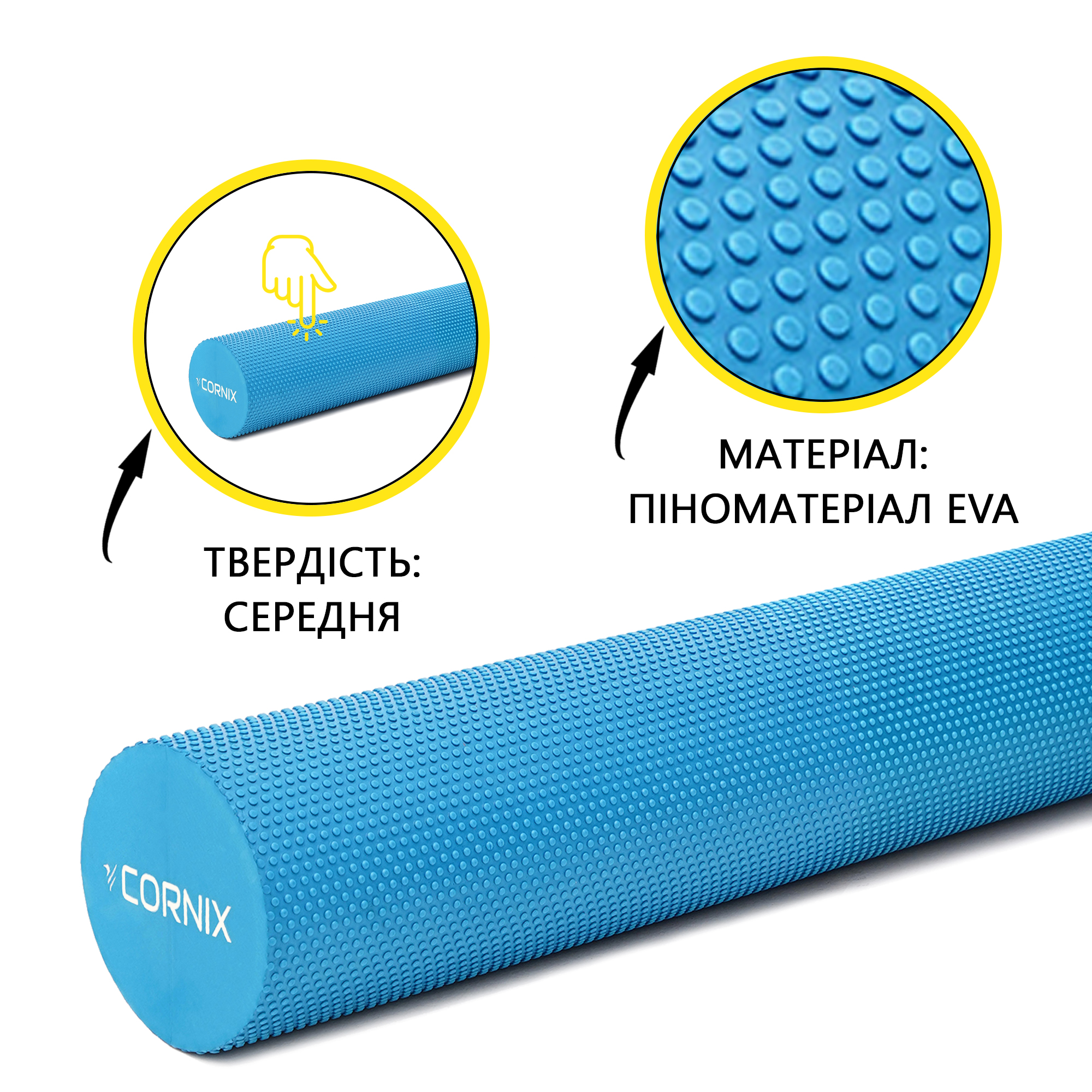 Масажний ролик Cornix EVA+ 90 x 15 см (валик, роллер) XR-0316 Blue — мініатюра 8