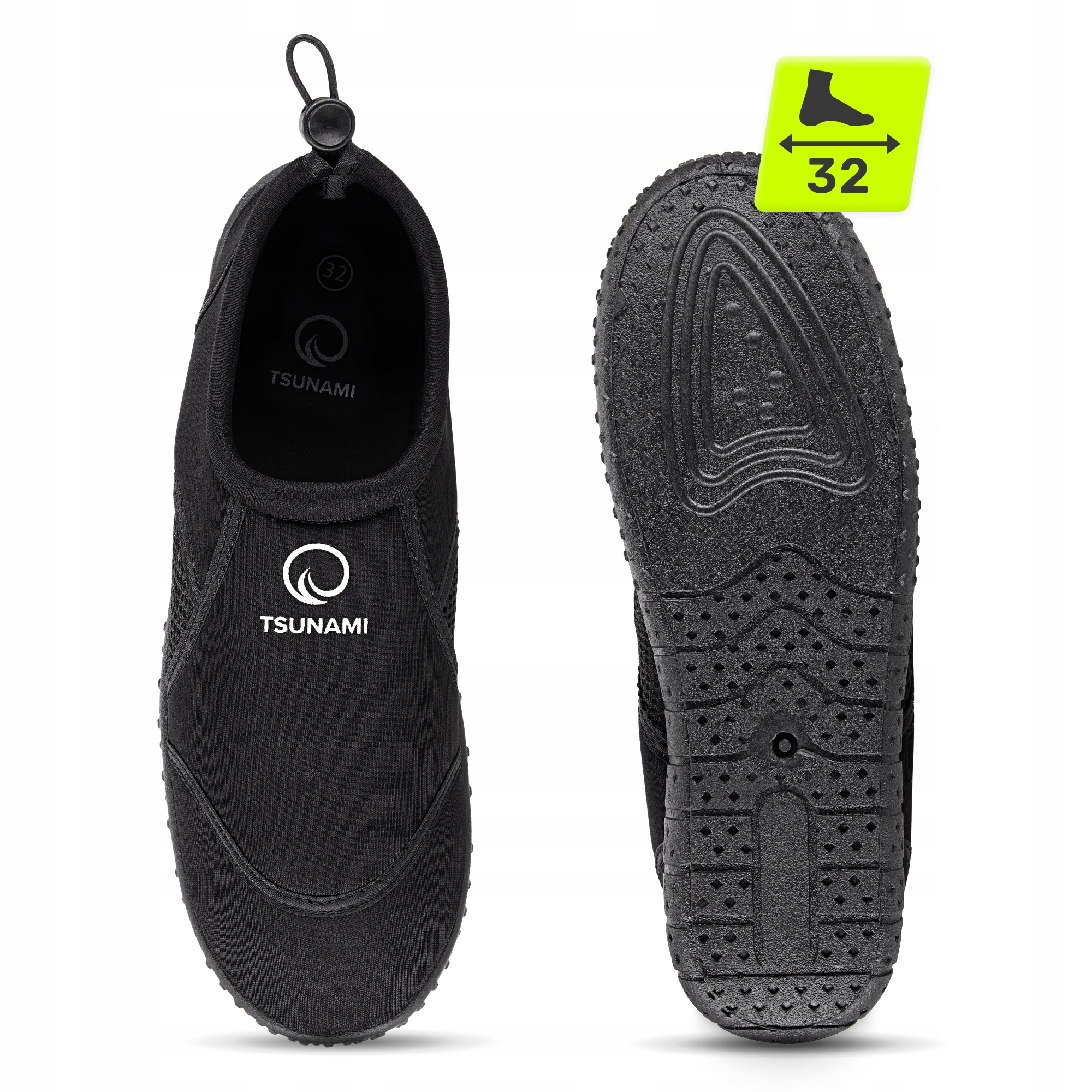 Взуття для пляжу (аквашузи) TSUNAMI Slip-On для плавання та водних видів спорту Size 32 Black (P-5905973406215) — фото 2