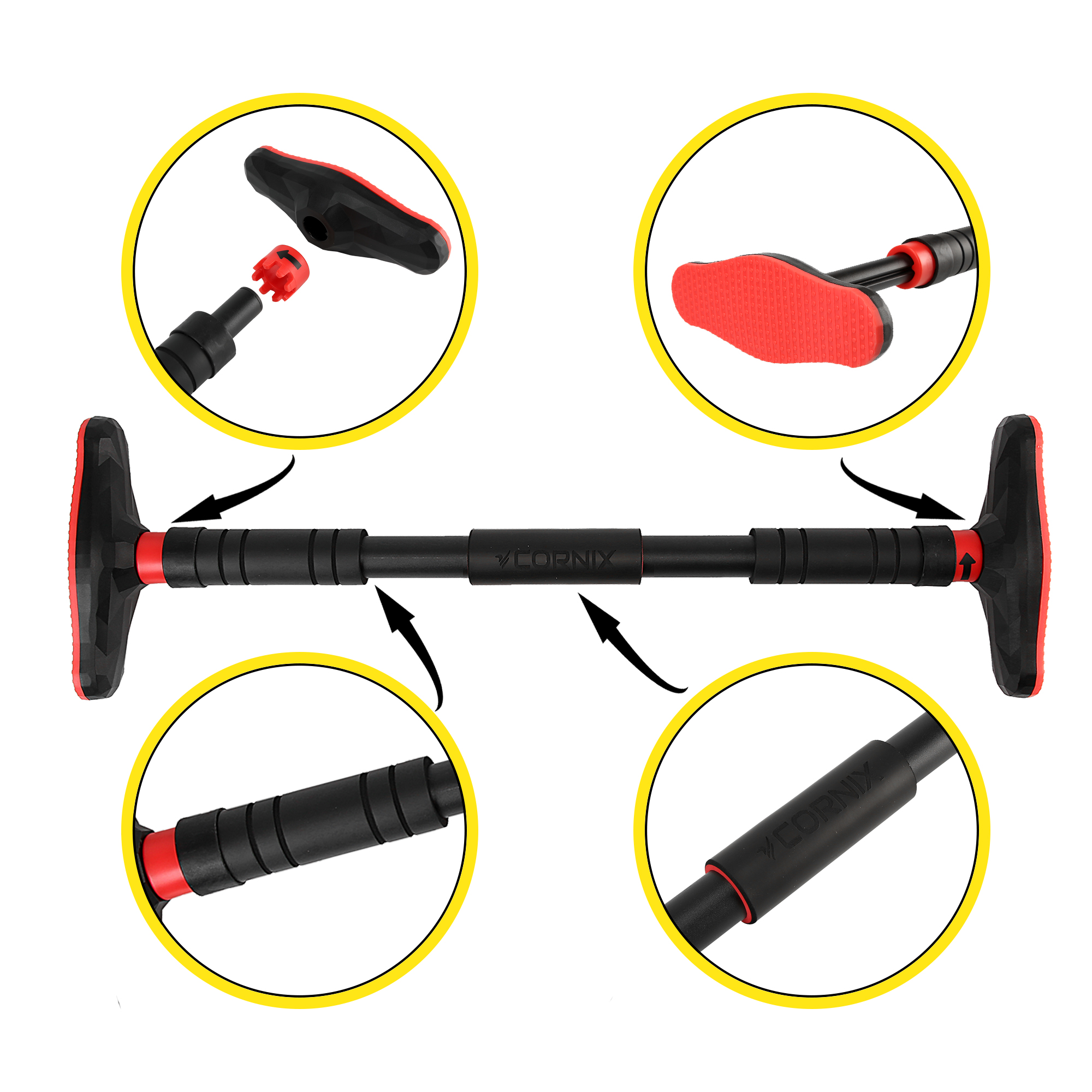 Турнік розсувний Cornix Pro 67-100 см XR-0283 Black/Red — мініатюра 8