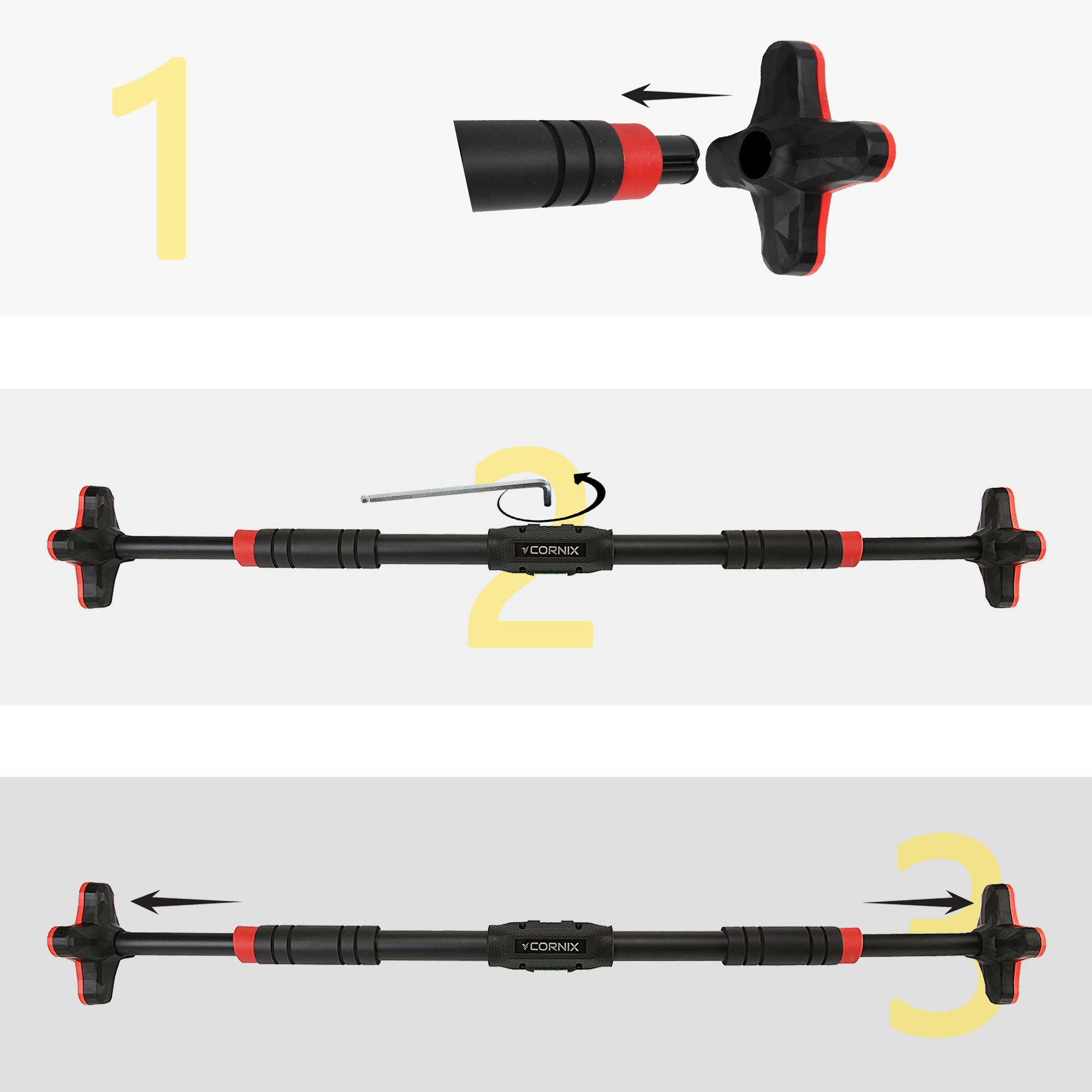 Турнік розсувний Cornix Pro+ 70-100 см XR-0286 Black/Red — мініатюра 8