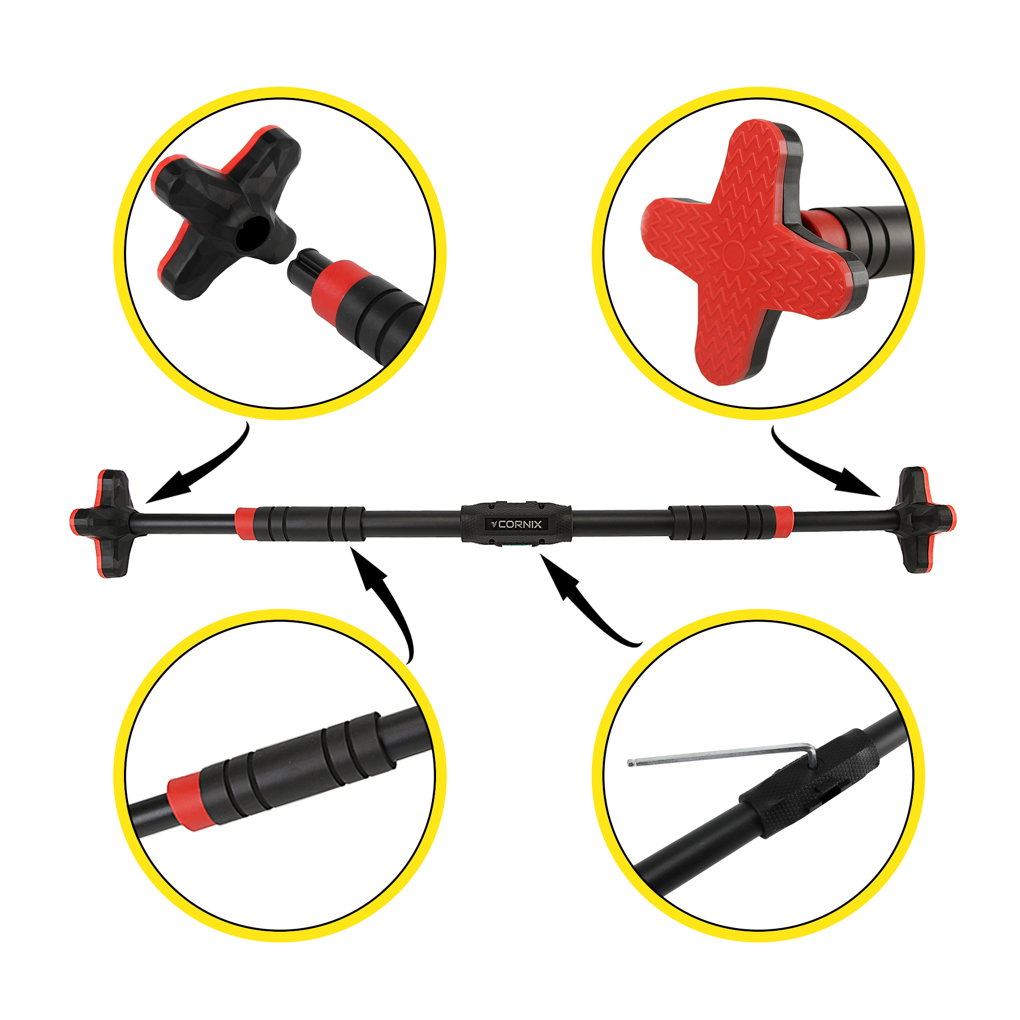 Турнік розсувний Cornix Pro+ 70-100 см XR-0286 Black/Red — мініатюра 7