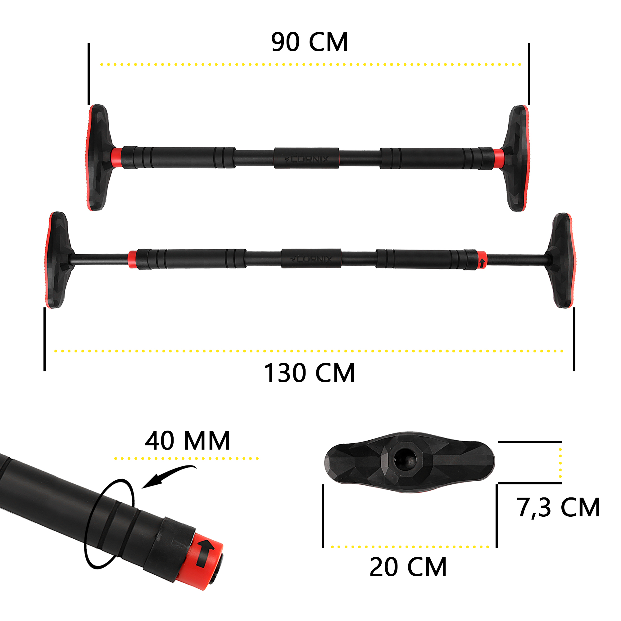Турнік розсувний Cornix Pro 90-130 см XR-0284 Black/Red — фото 3