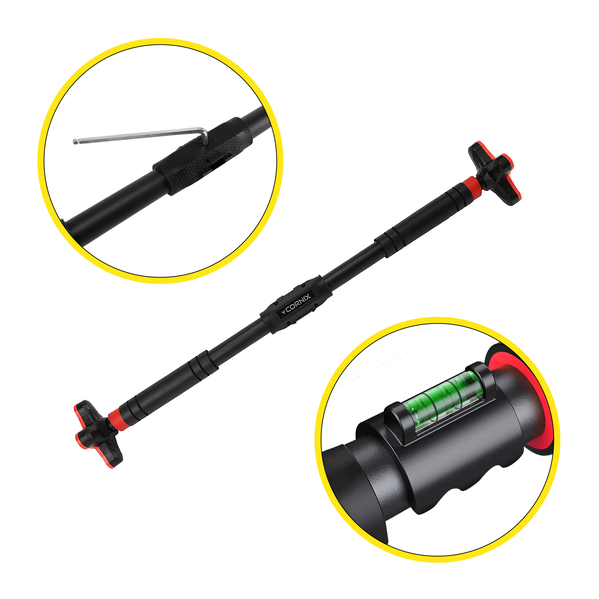 Турнік розсувний Cornix Pro+ 90-130 см XR-0287 Black/Red — мініатюра 7