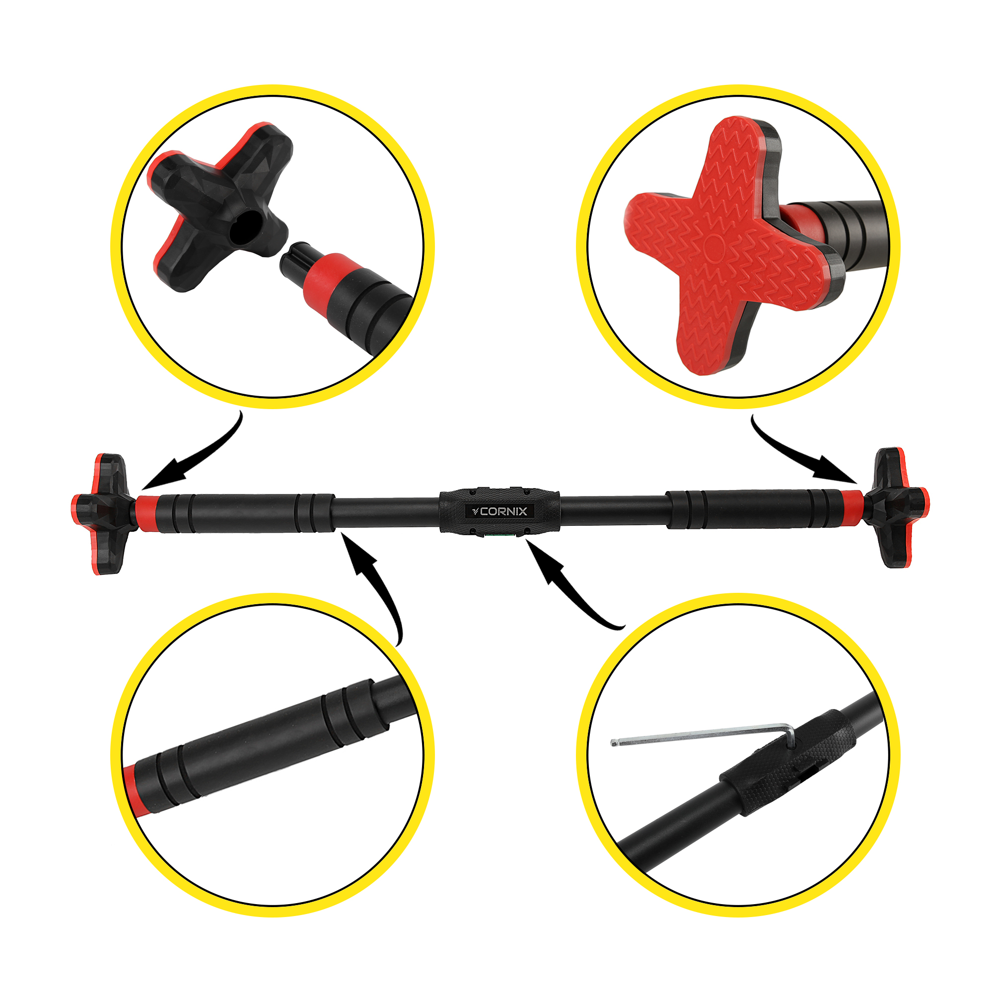 Турнік розсувний Cornix Pro+ 90-130 см XR-0287 Black/Red — мініатюра 9
