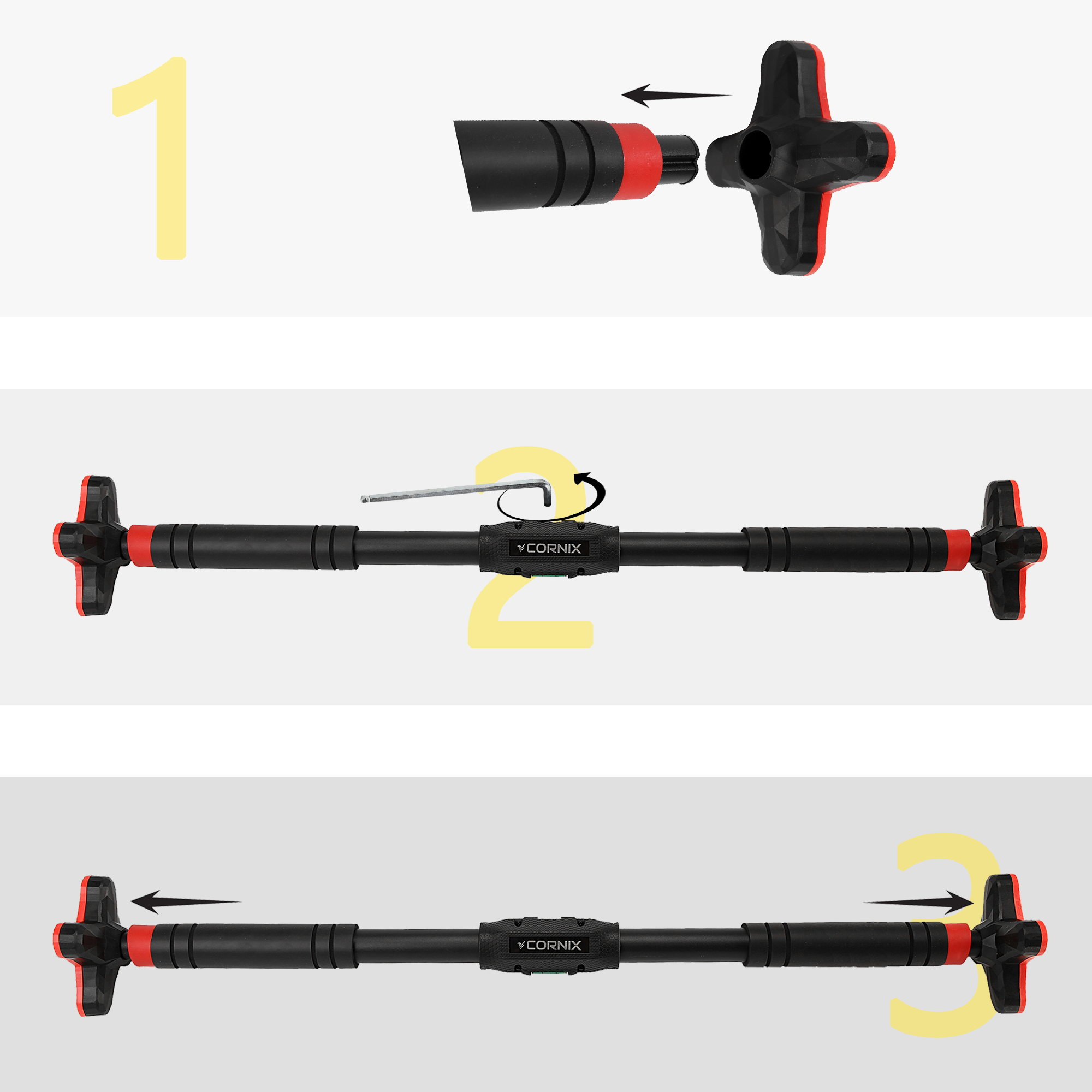 Турнік розсувний Cornix Pro+ 90-130 см XR-0287 Black/Red — мініатюра 6