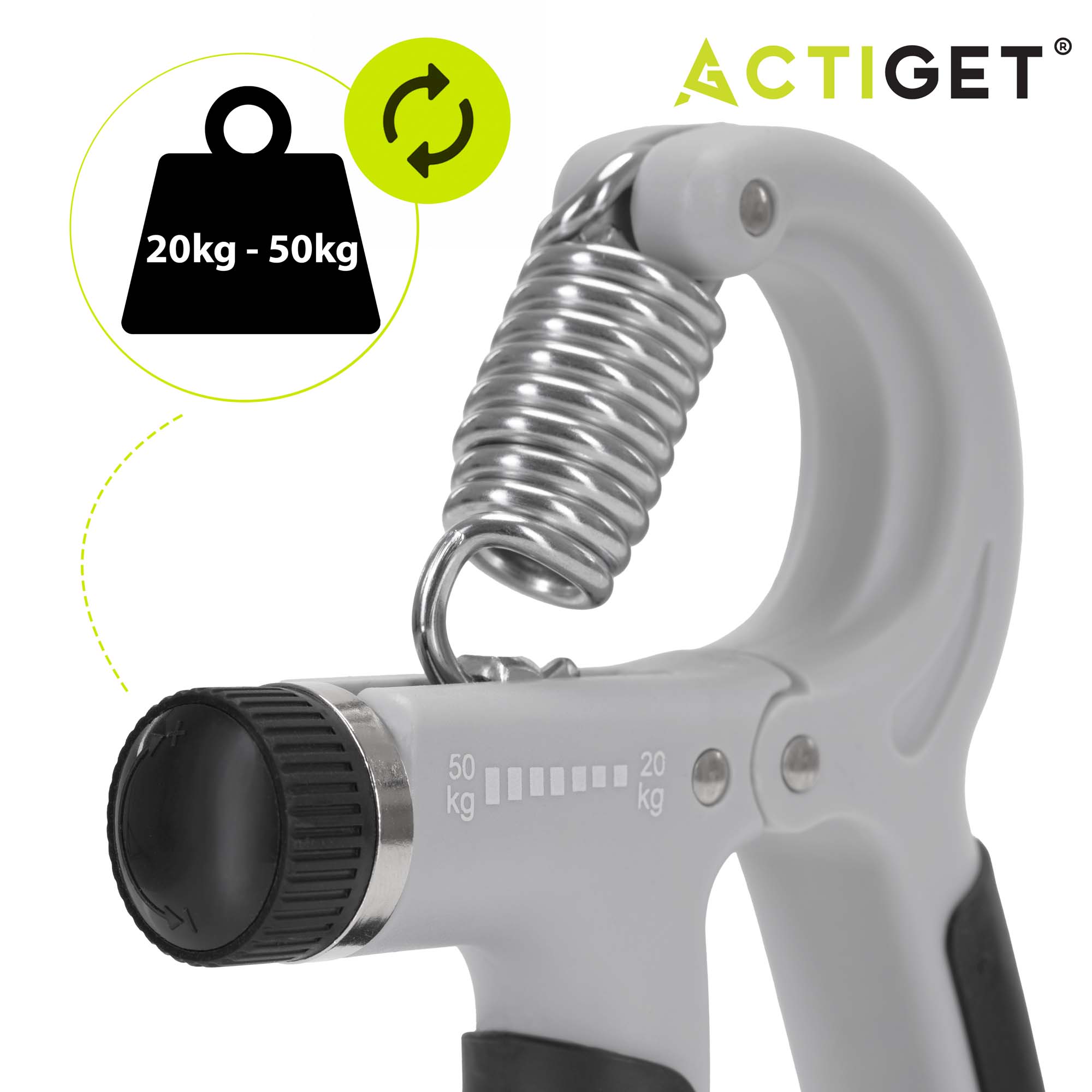 Еспандер кистьовий Actiget 20-50 кг з регульованим навантаженням ACT0052 Grey/Black