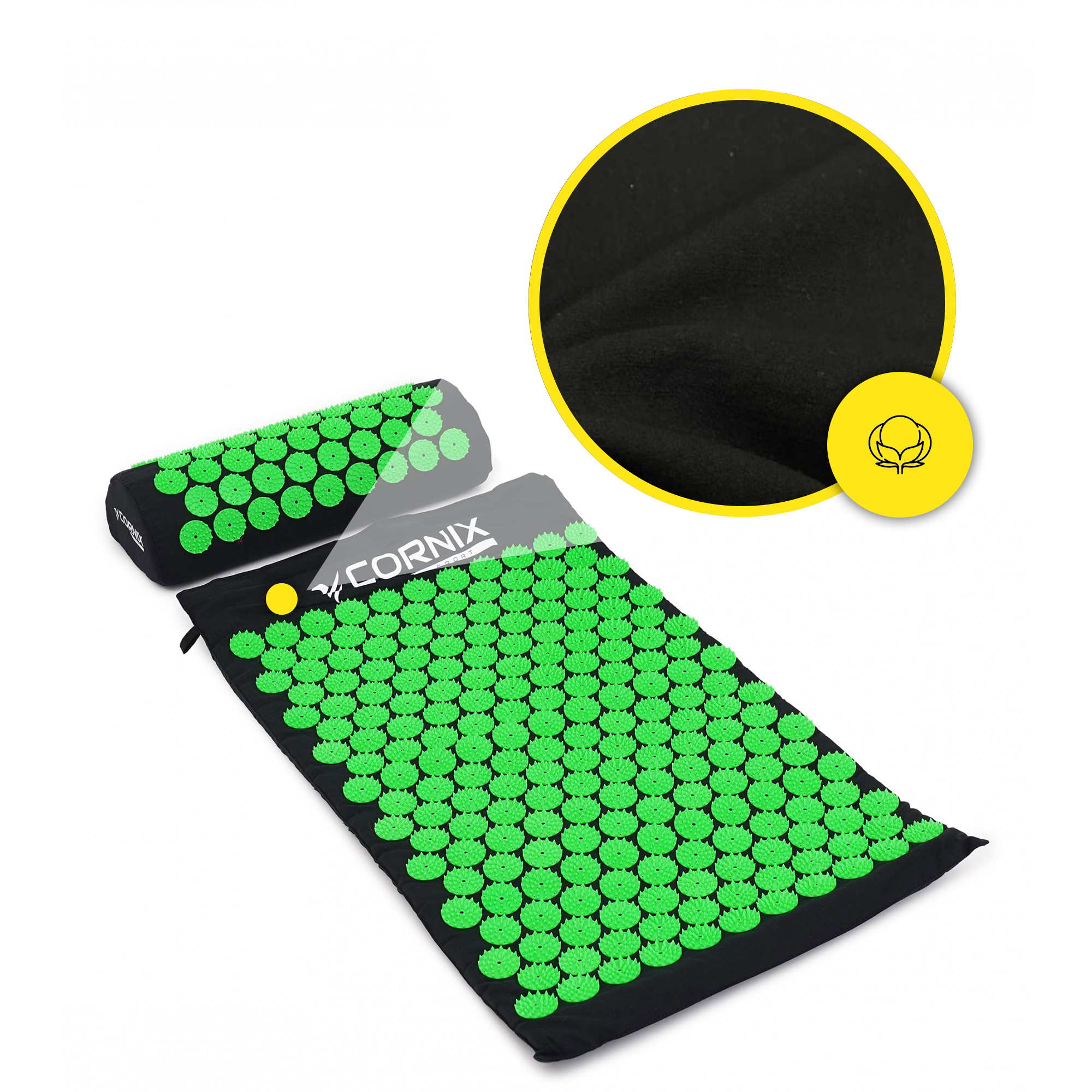 Килимок акупунктурний з валиком Cornix Classic Mat Аплікатор Кузнєцова XR-0110 Black/Green — мініатюра 7