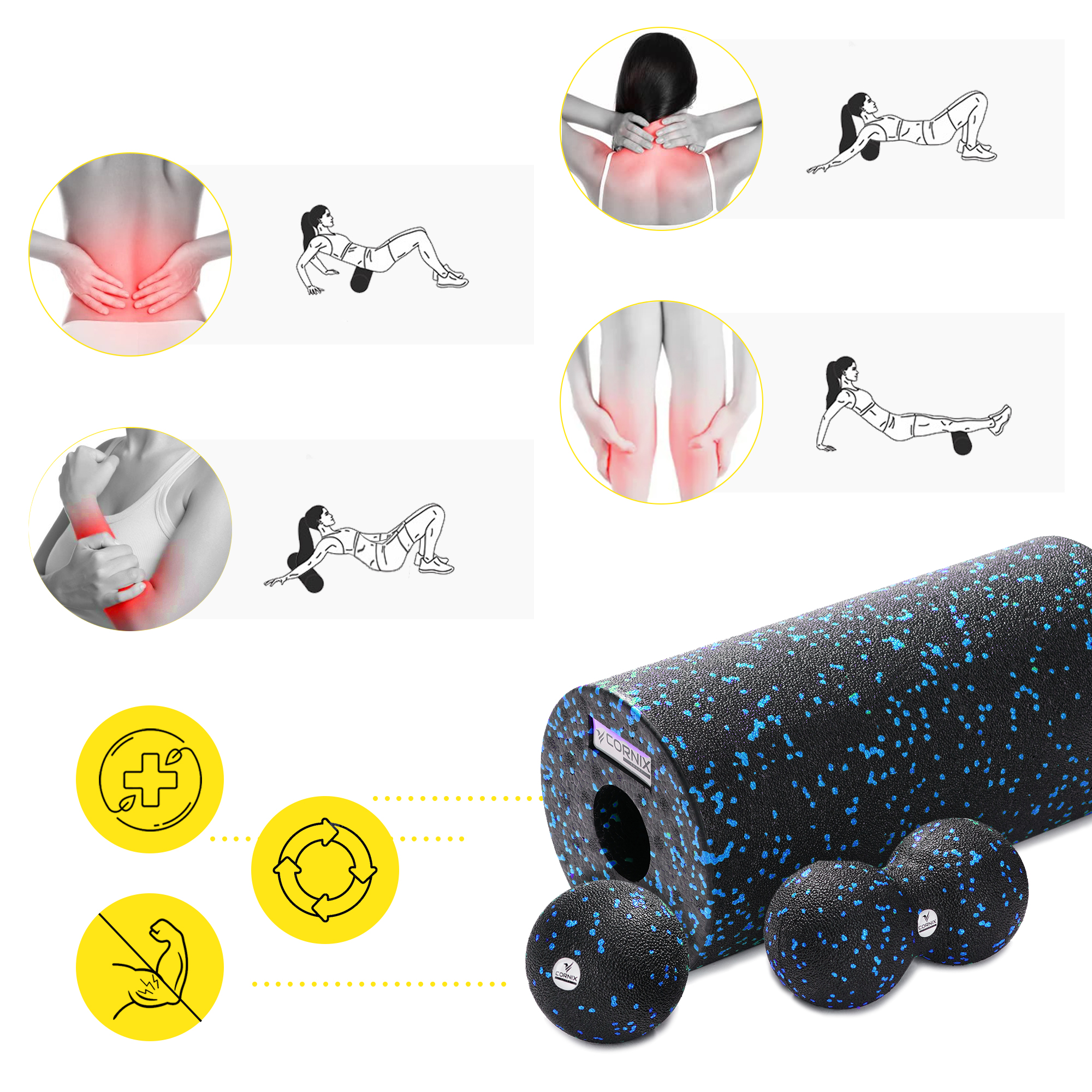 Масажний набір Cornix (Ball 8 см, Duoball 8 х 16 см та Foam Roller 30 х 15 см) XR-0078 — мініатюра 6