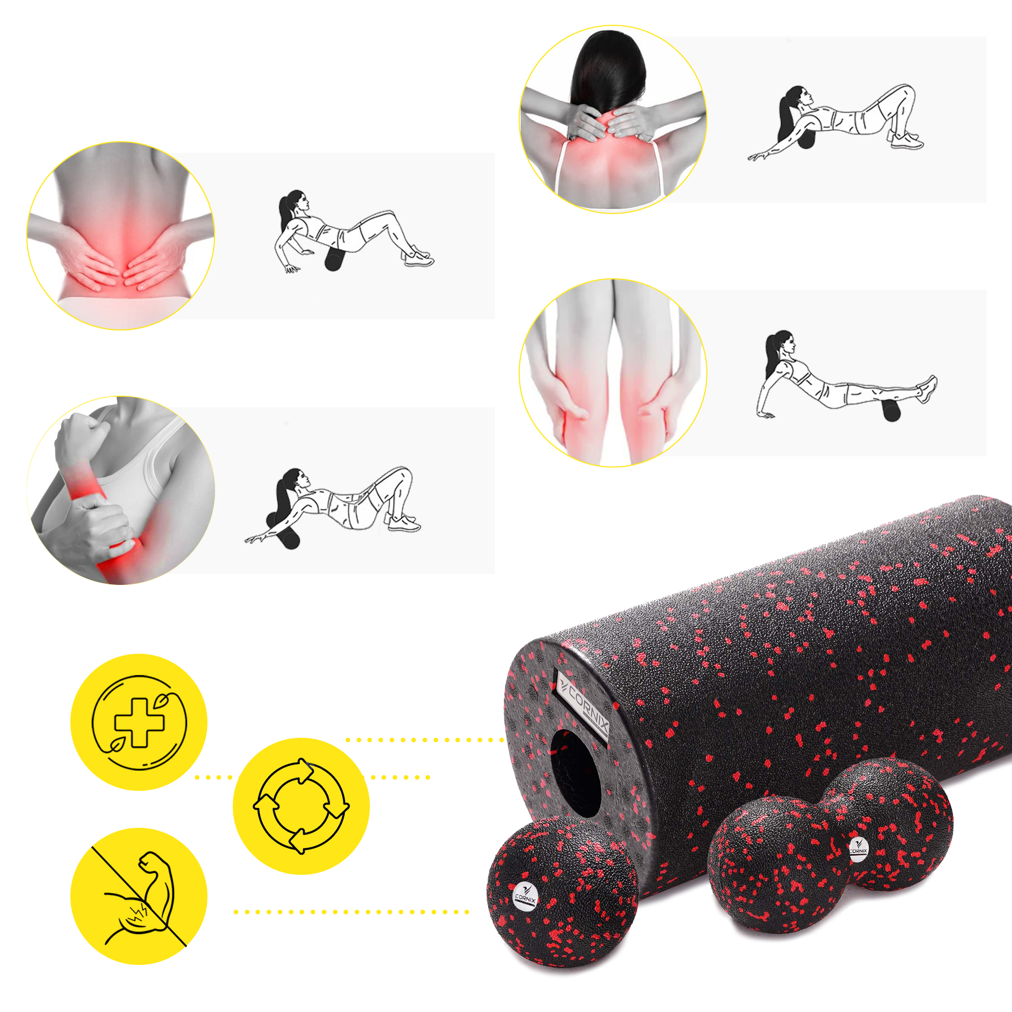 Масажний набір Cornix (Ball 8 см, Duoball 8 х 16 см та Foam Roller 30 х 15 см) XR-0080 — мініатюра 10