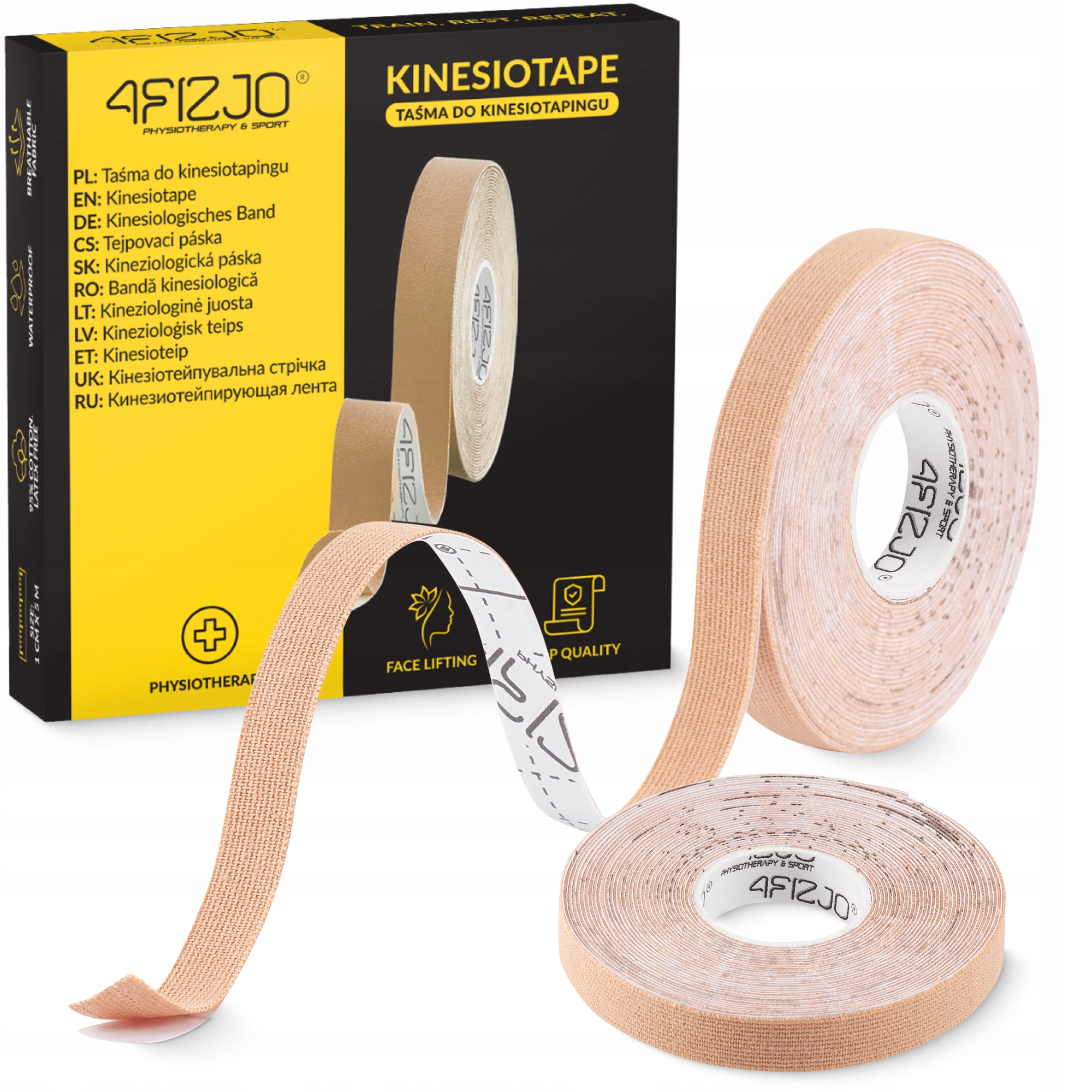 Стрічка кінезіологічна (кінезіо тейп) 4FIZJO 1 см x 5 м Biege (P-5905973400800) — фото 1