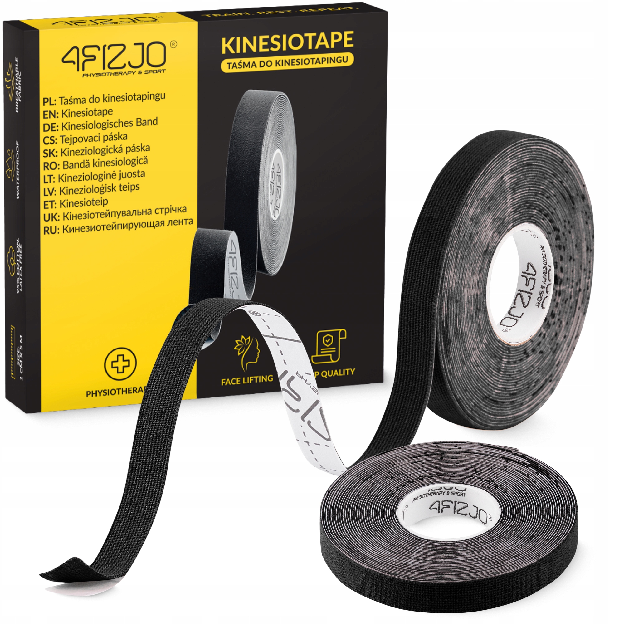 Стрічка кінезіологічна (кінезіо тейп) 4FIZJO 1 см x 5 м Black (P-5905973400787) — фото 1