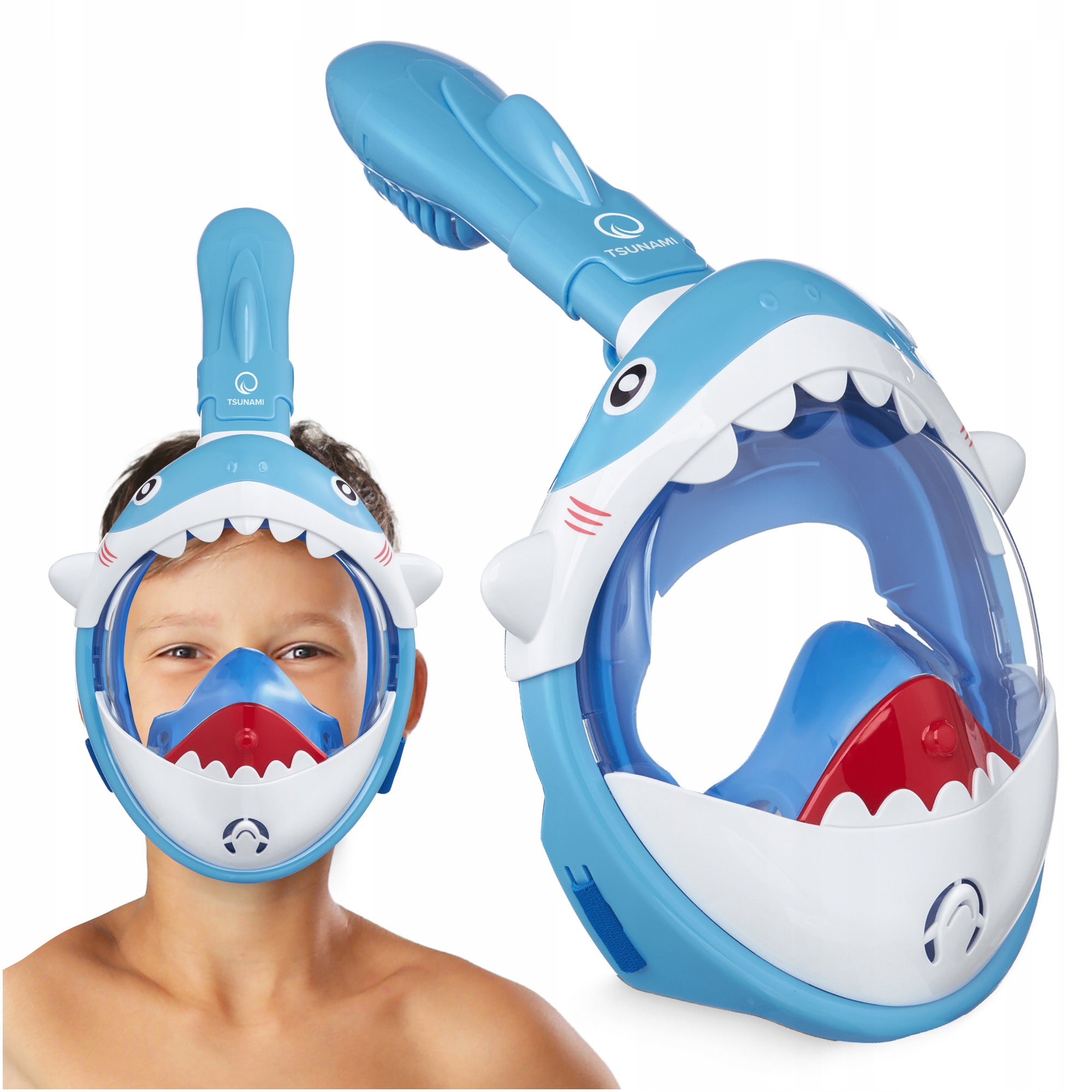 Маска для снорклінгу TSUNAMI Shark повнолицьова, дитяча Sky Синій (P-5907739318237)