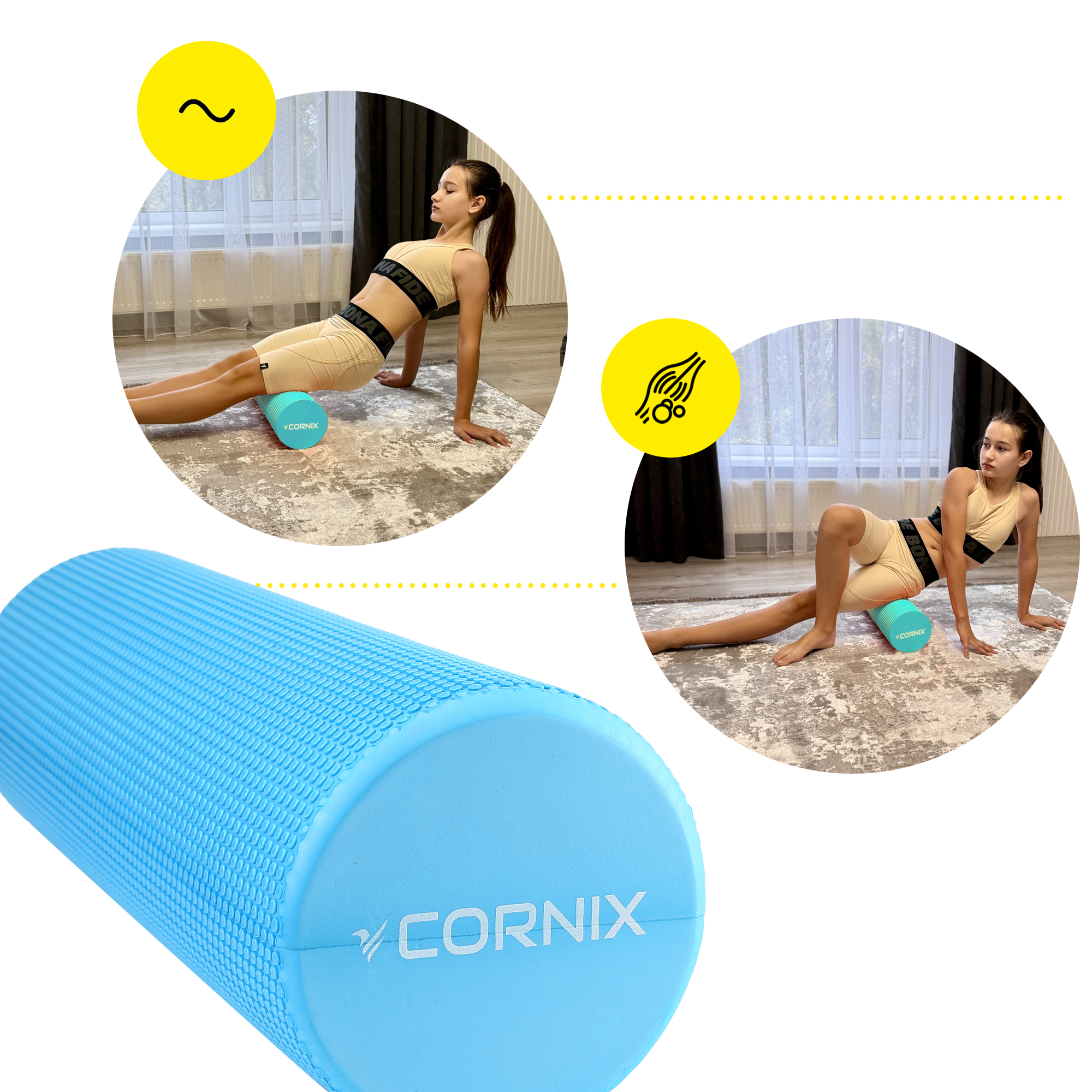 Масажний ролик Cornix EVA+ 45 x 15 см (валик, роллер) XR-0306 Blue — мініатюра 9