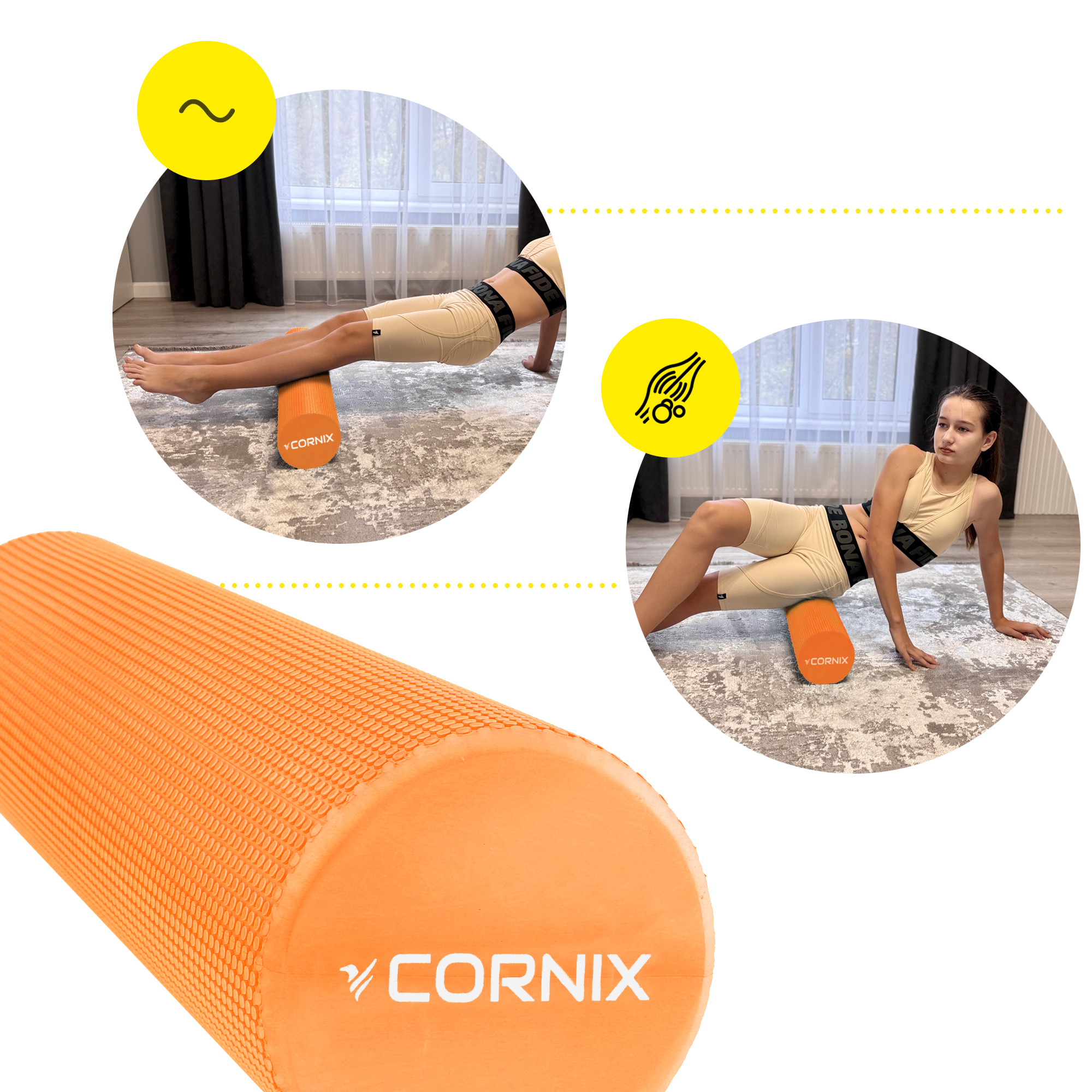 Масажний ролик Cornix EVA+ 60 x 15 см (валик, роллер) XR-0307 Orange — фото 2