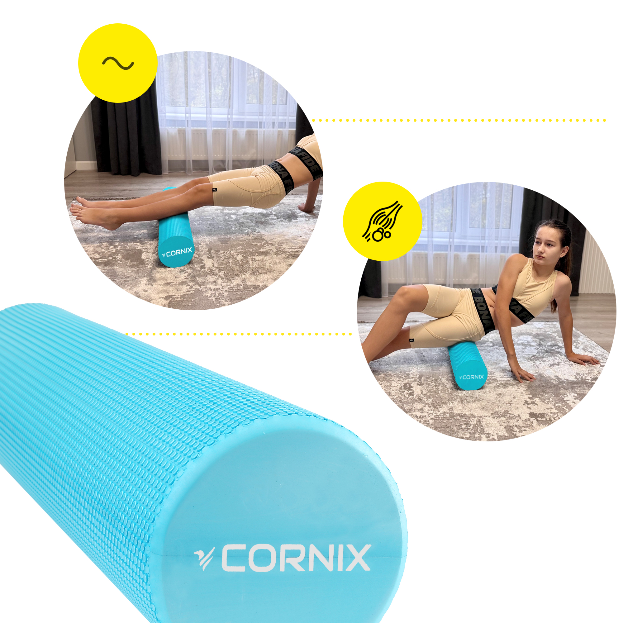 Масажний ролик Cornix EVA+ 60 x 15 см (валик, роллер) XR-0311 Blue — мініатюра 9