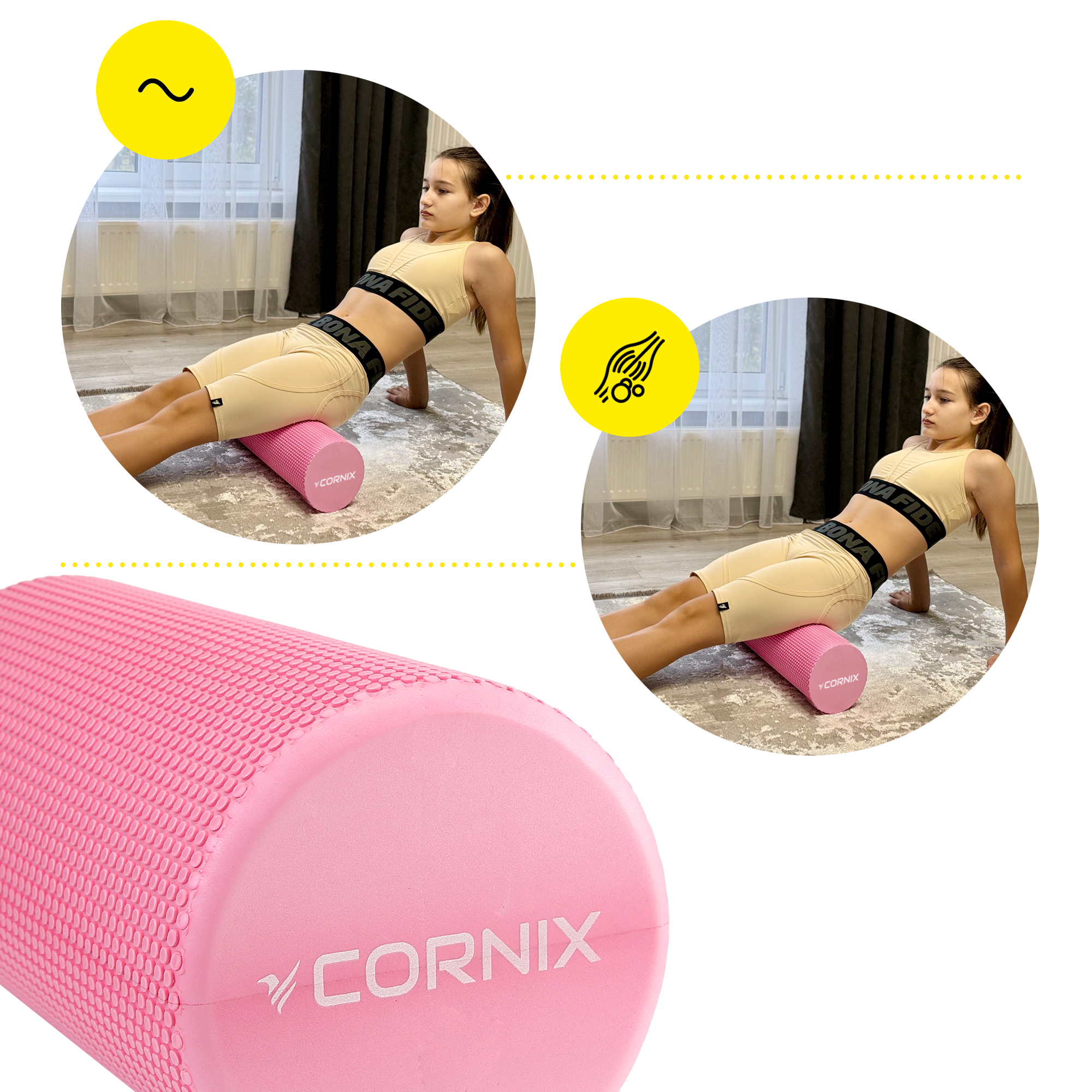Масажний ролик Cornix EVA+ 30 x 15 см (валик, роллер) XR-0298 Pink — фото 2