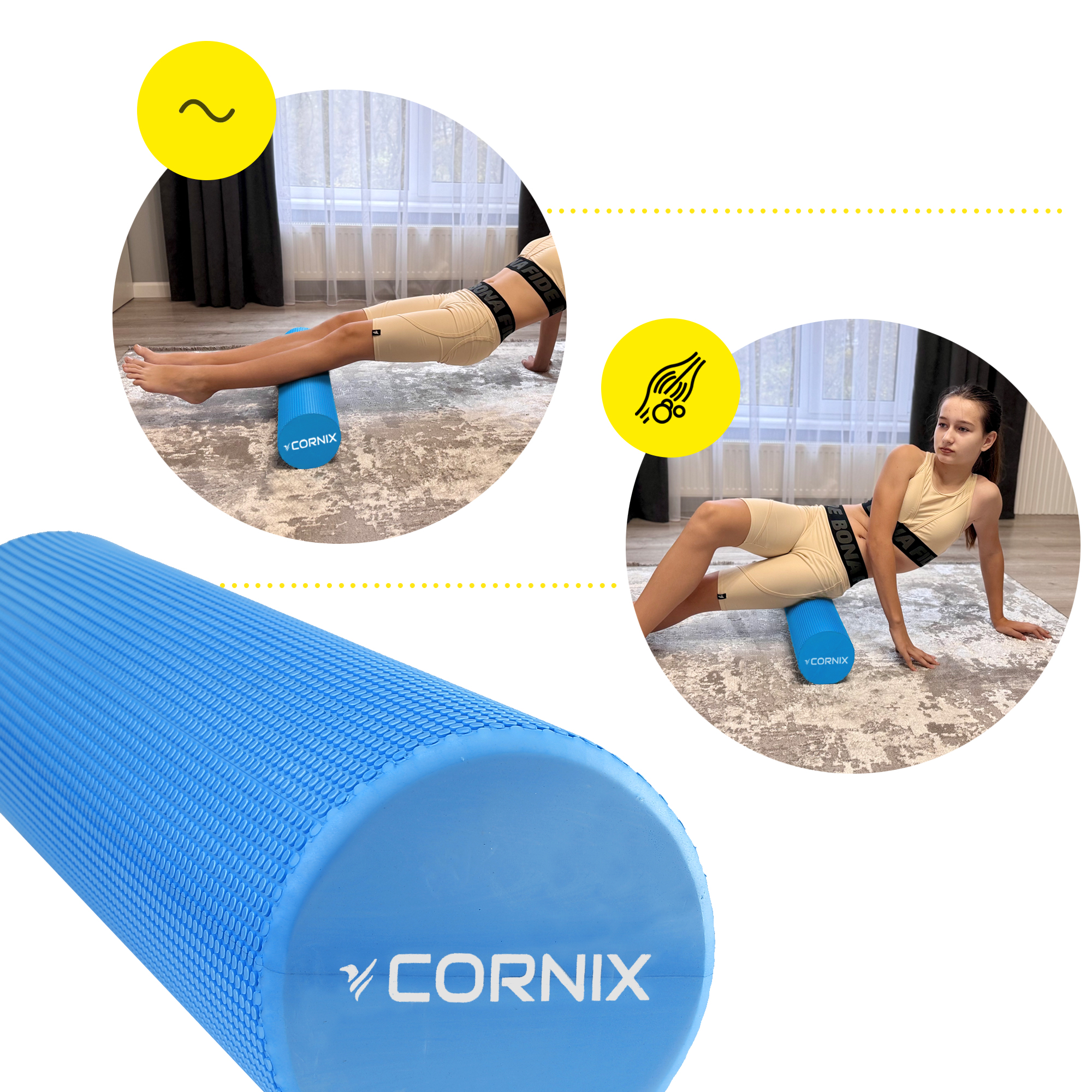 Масажний ролик Cornix EVA+ 60 x 15 см (валик, роллер) XR-0309 Navy Blue — фото 4