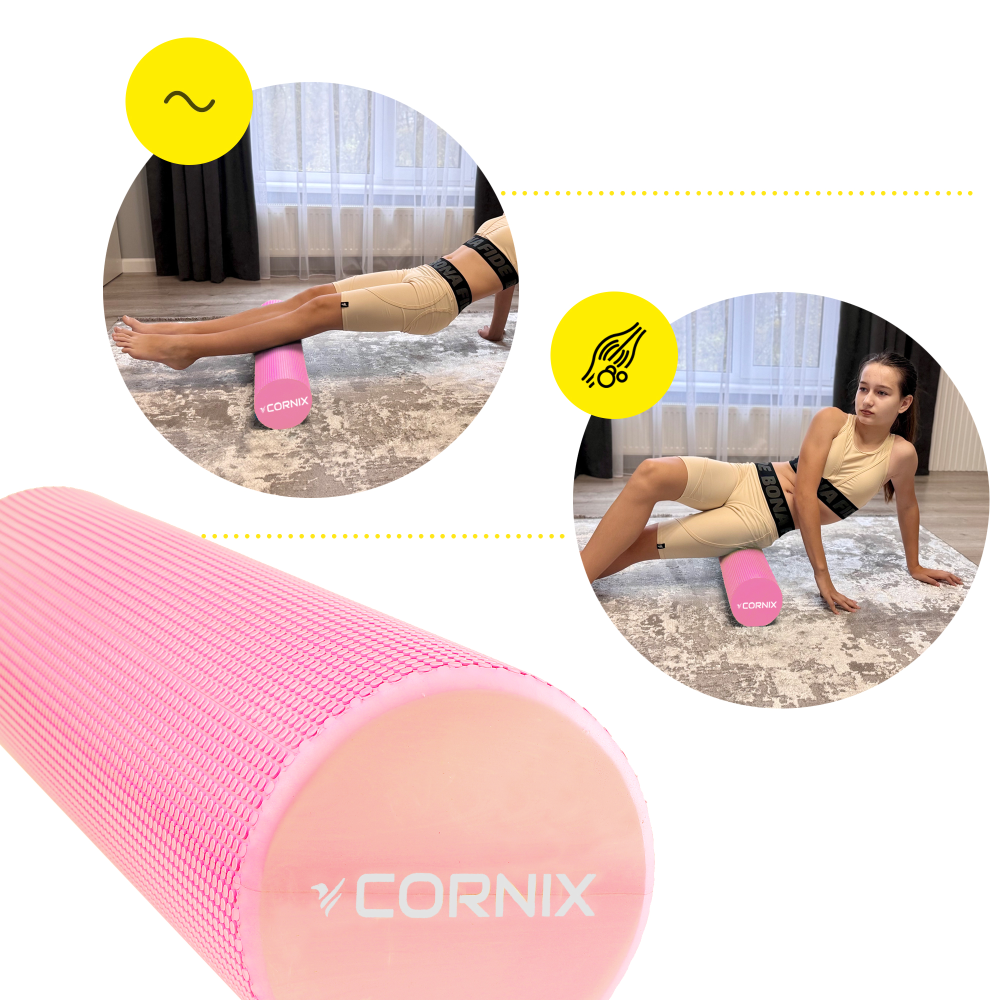 Масажний ролик Cornix EVA+ 60 x 15 см (валик, роллер) XR-0308 Pink — мініатюра 7