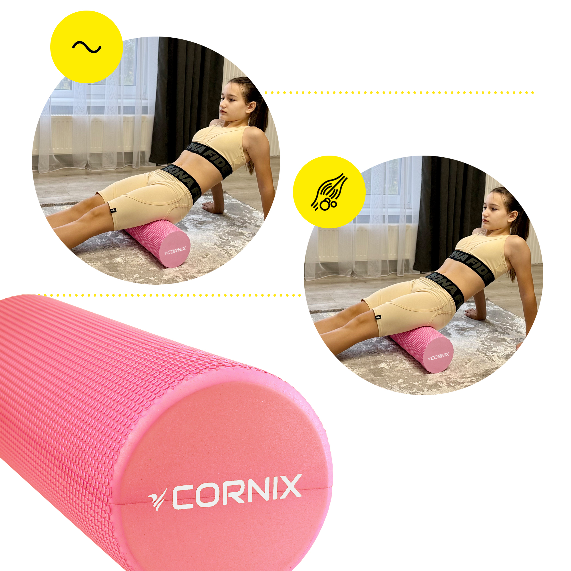 Масажний ролик Cornix EVA+ 45 x 15 см (валик, роллер) XR-0303 Pink — фото 5