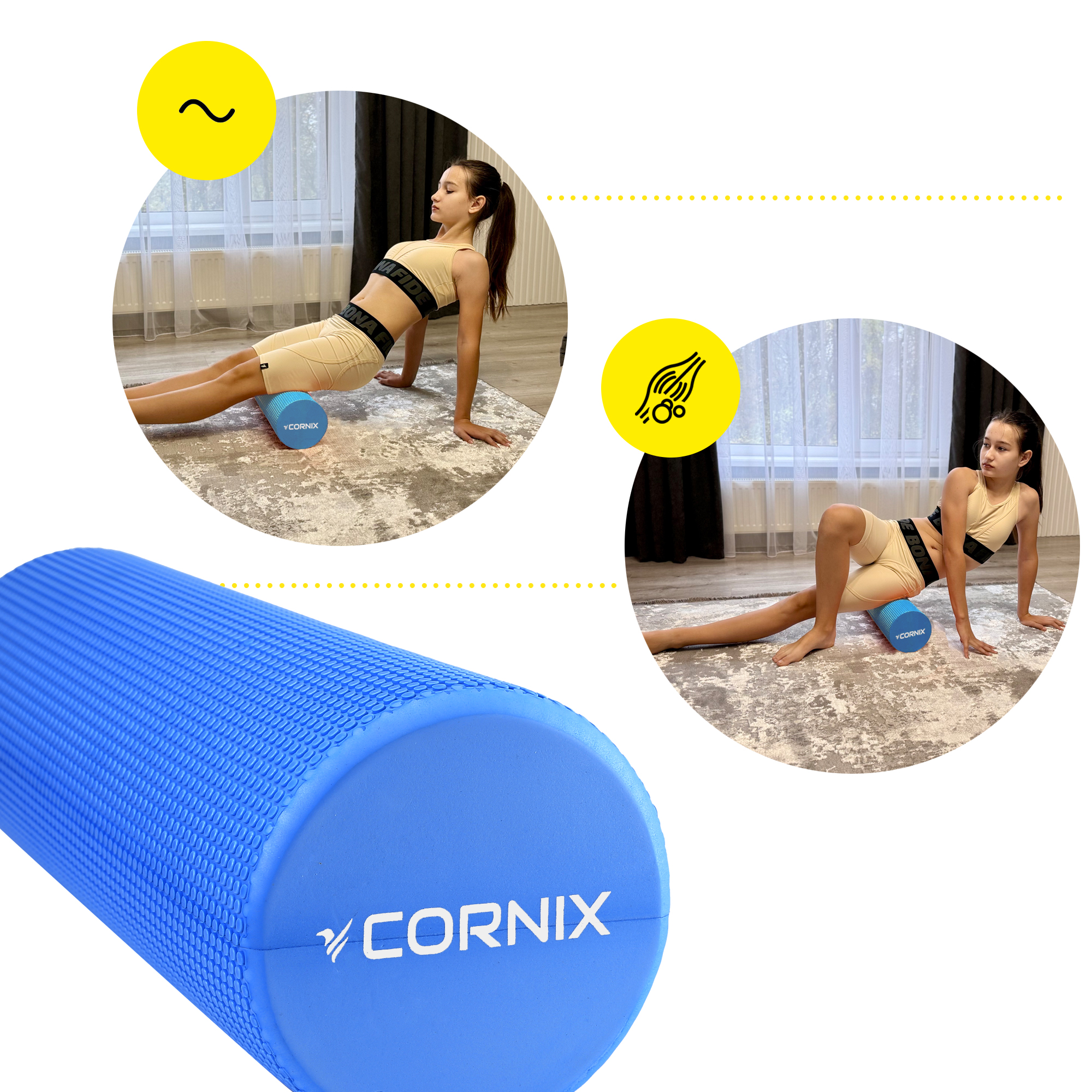 Масажний ролик Cornix EVA+ 45 x 15 см (валик, роллер) XR-0304 Navy Blue — фото 4