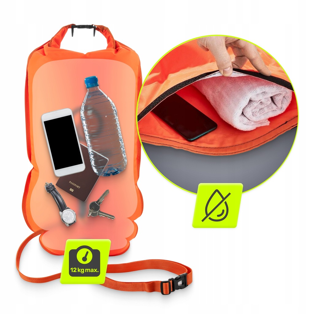 Буй для плавання TSUNAMI надувний 2 в 1 Orange (P-5907739312716) — мініатюра 3