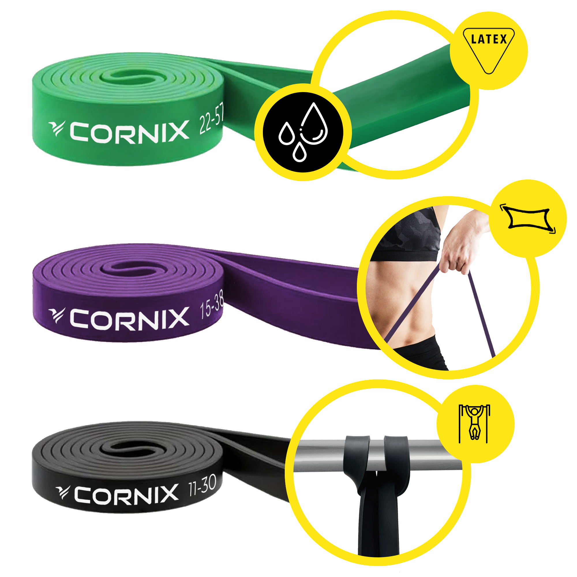 Еспандер-петля Cornix Power Band 11-57 кг (резина для фітнесу та спорту) набір 3 шт XR-0089 — фото 3