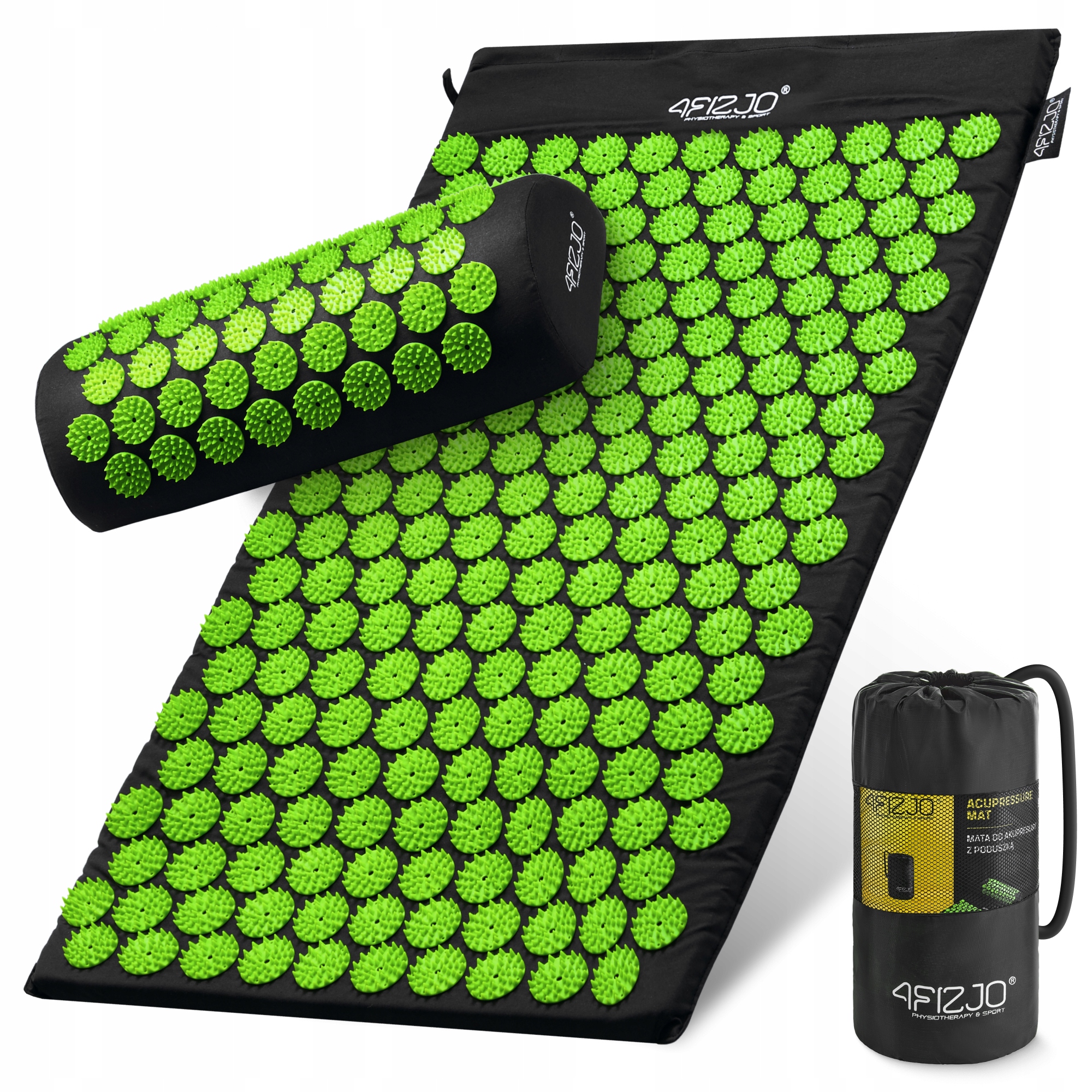 Килимок акупунктурний з валиком 4FIZJO Classic Mat Аплікатор Кузнєцова Black/Green (P-5907222931745) — фото 1