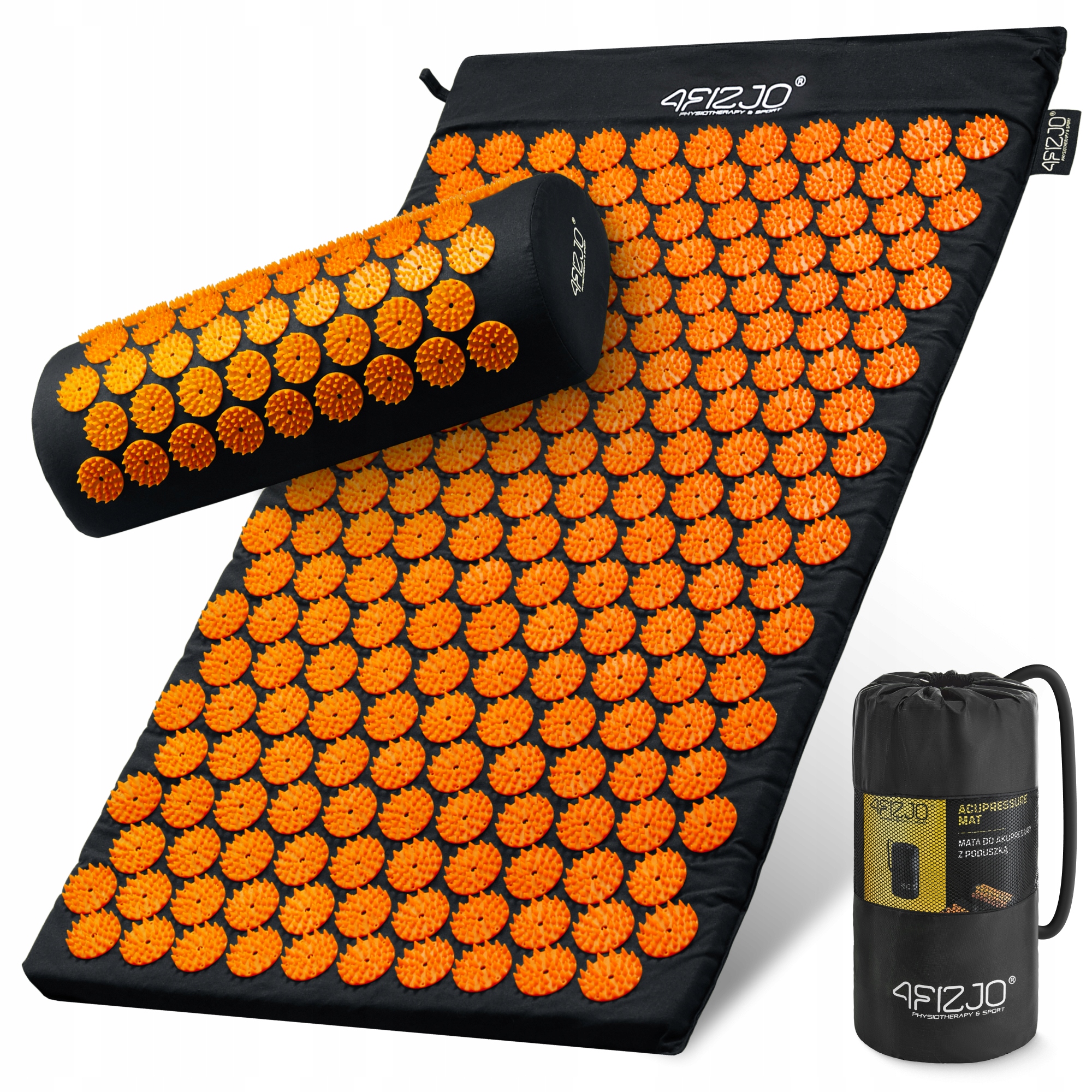 Килимок акупунктурний з валиком 4FIZJO Classic Mat Аплікатор Кузнєцова Black/Orange (P-5907222931752)