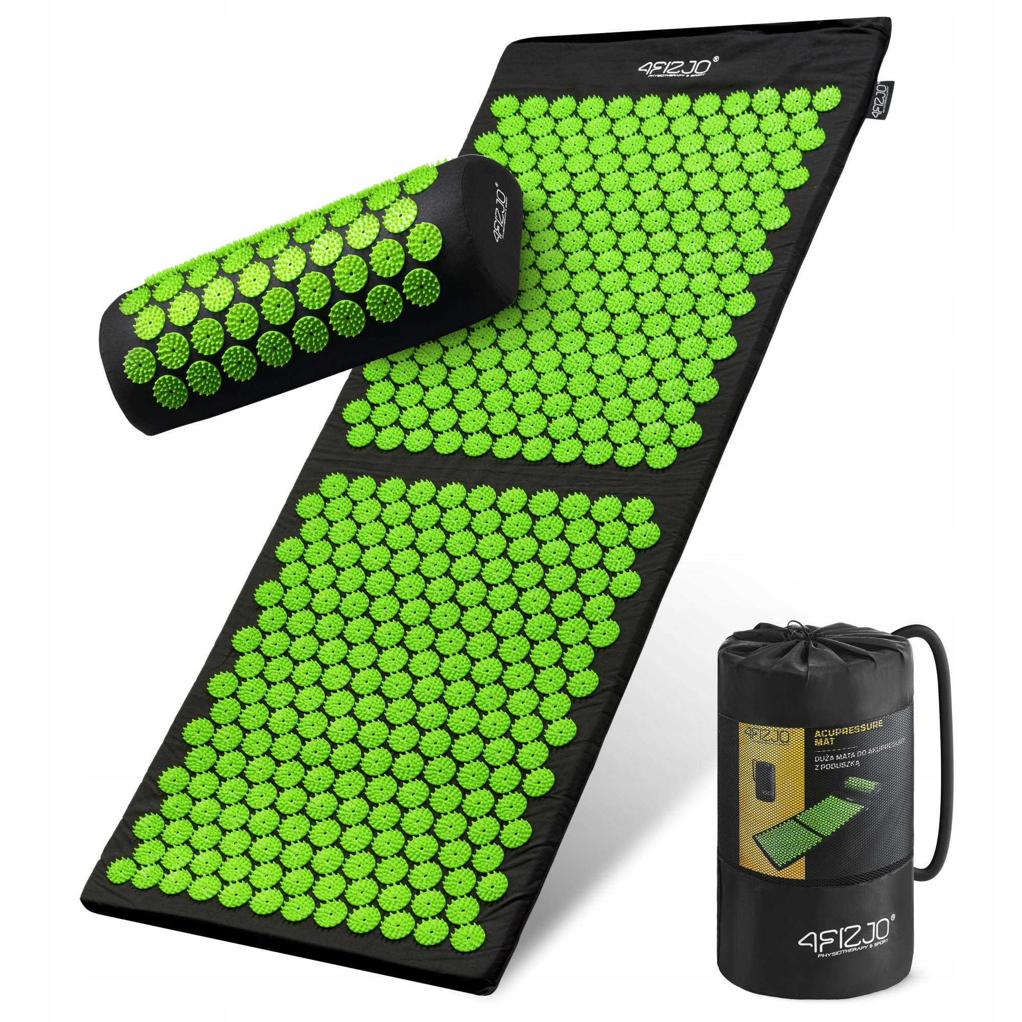 Килимок акупунктурний з валиком 4FIZJO Classic Mat XL Аплікатор Кузнєцова Black/Green (P-5907222931769)