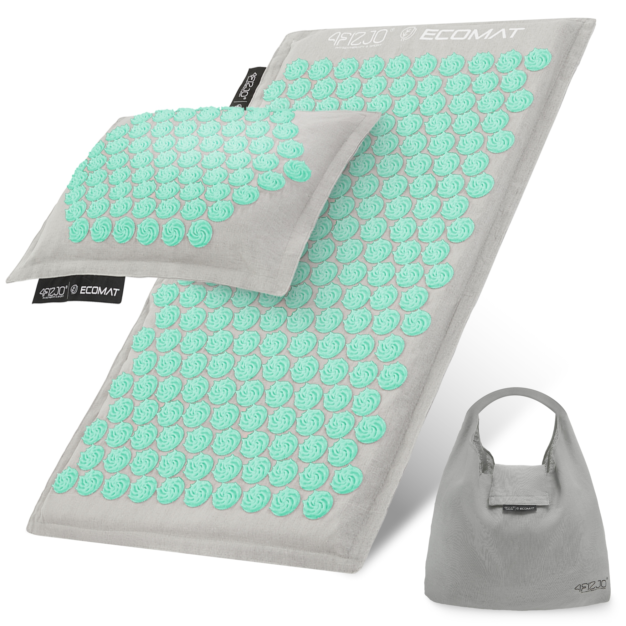 Килимок акупунктурний з подушкою 4FIZJO Eco Mat Аплікатор Кузнєцова Grey/Mint (P-5907739312181)