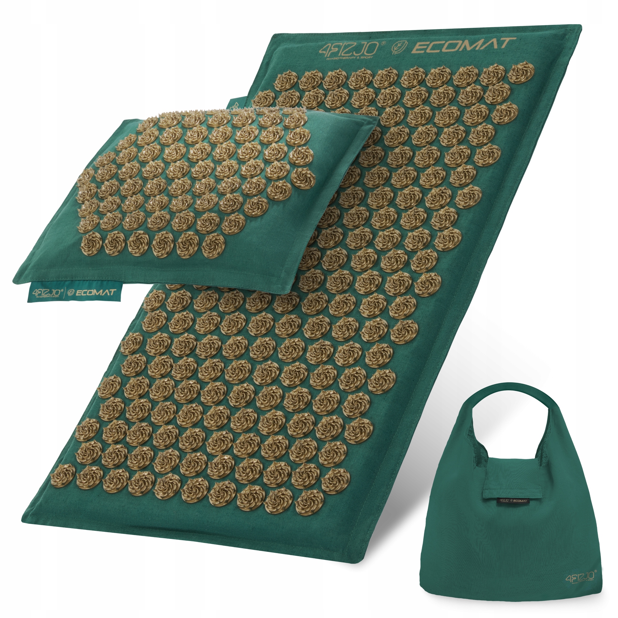 Килимок акупунктурний з подушкою 4FIZJO Eco Mat Аплікатор Кузнєцова Navy Green/Gold (P-5907739312891)