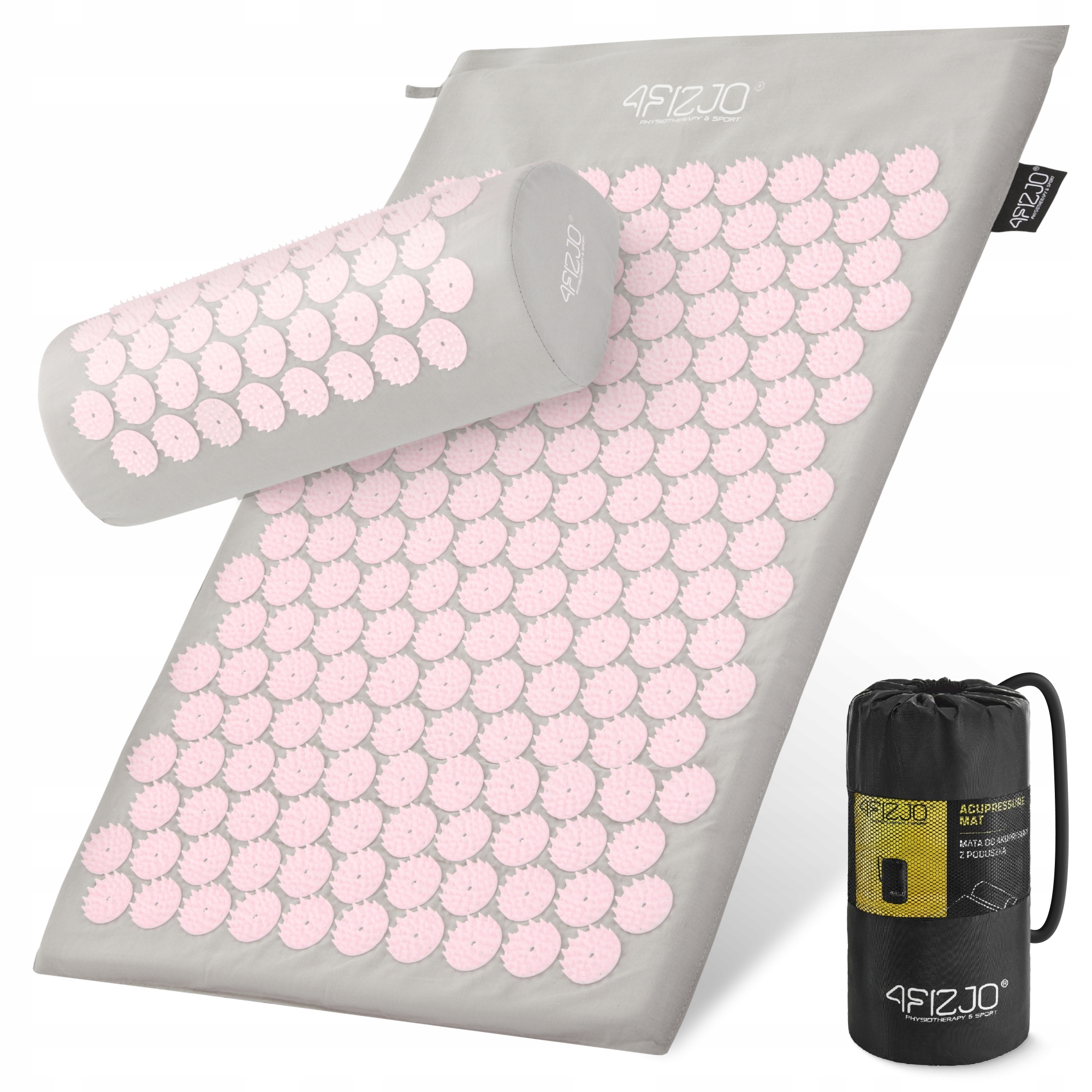 Килимок акупунктурний з валиком 4FIZJO Classic Mat Аплікатор Кузнєцова Grey/Pink (P-5907739313287) — фото 1