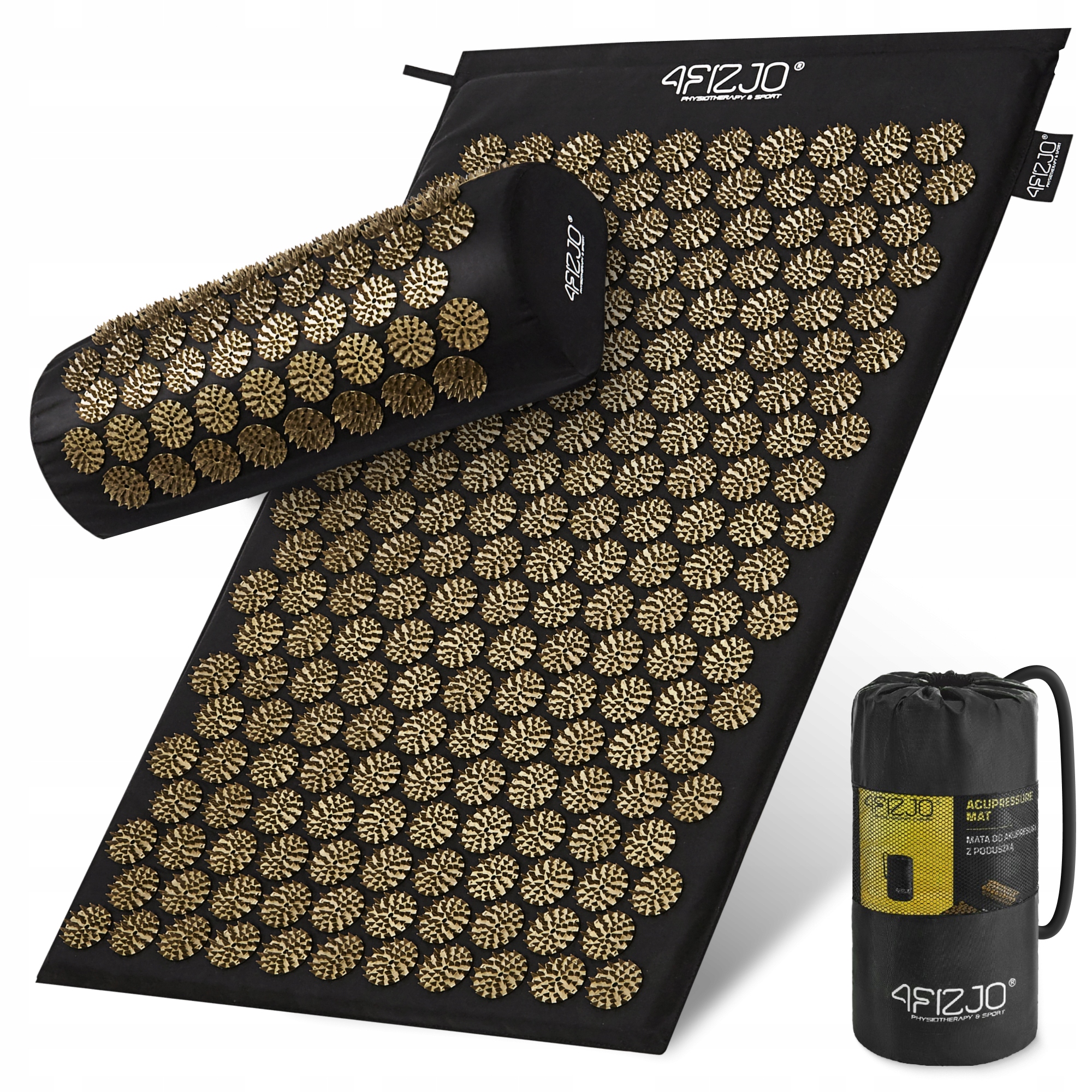 Килимок акупунктурний з валиком 4FIZJO Classic Mat Аплікатор Кузнєцова Black/Gold (P-5907739314987) — фото 1