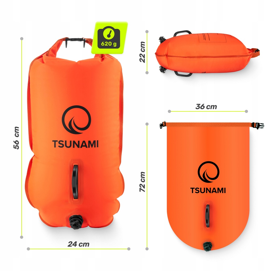 Буй для плавання TSUNAMI надувний 2 в 1 Orange (P-5907739312716) — мініатюра 9