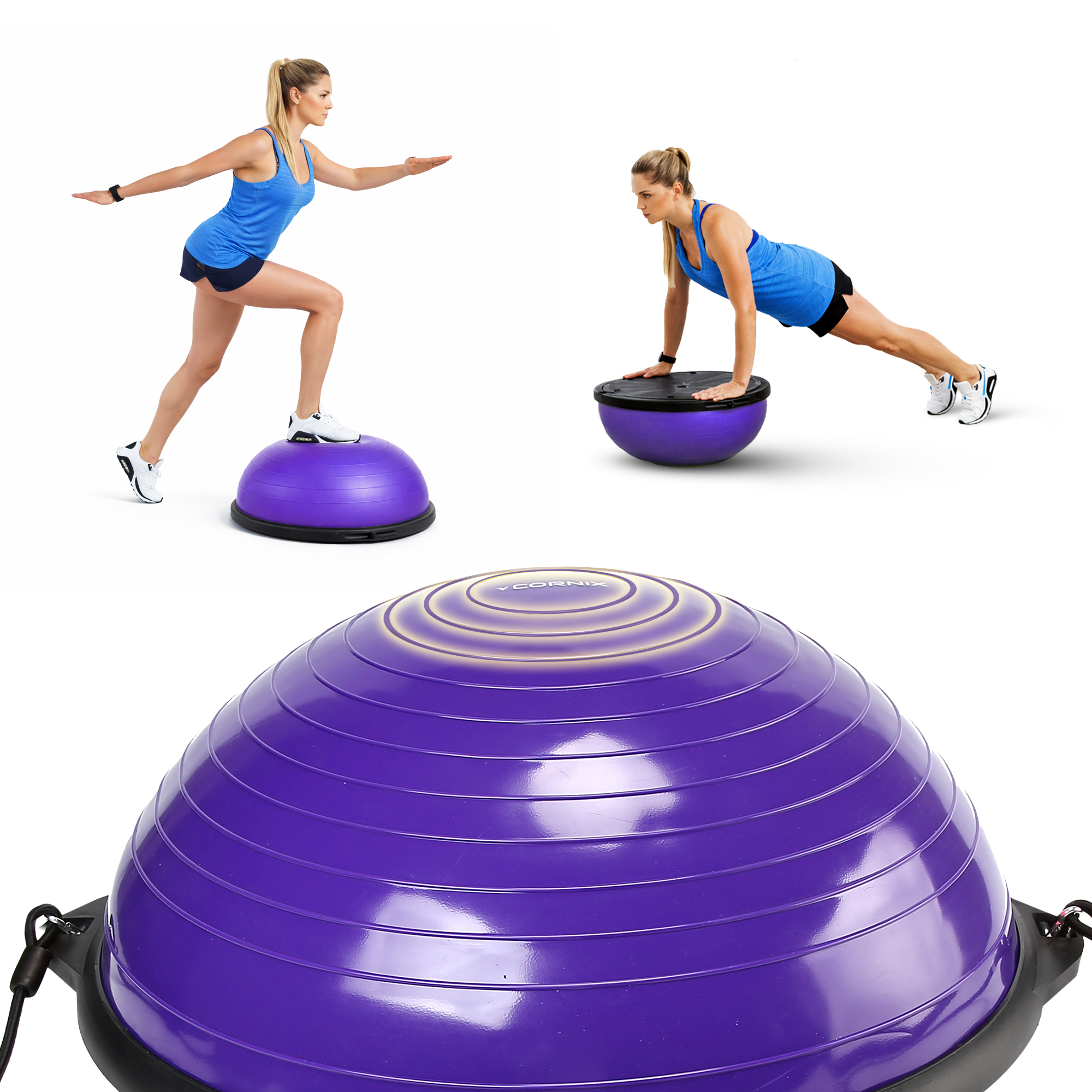 Балансувальна платформа (півсфера) Cornix Bosu Ball 58 см з еспандерами XR-0454 Violet — фото 2