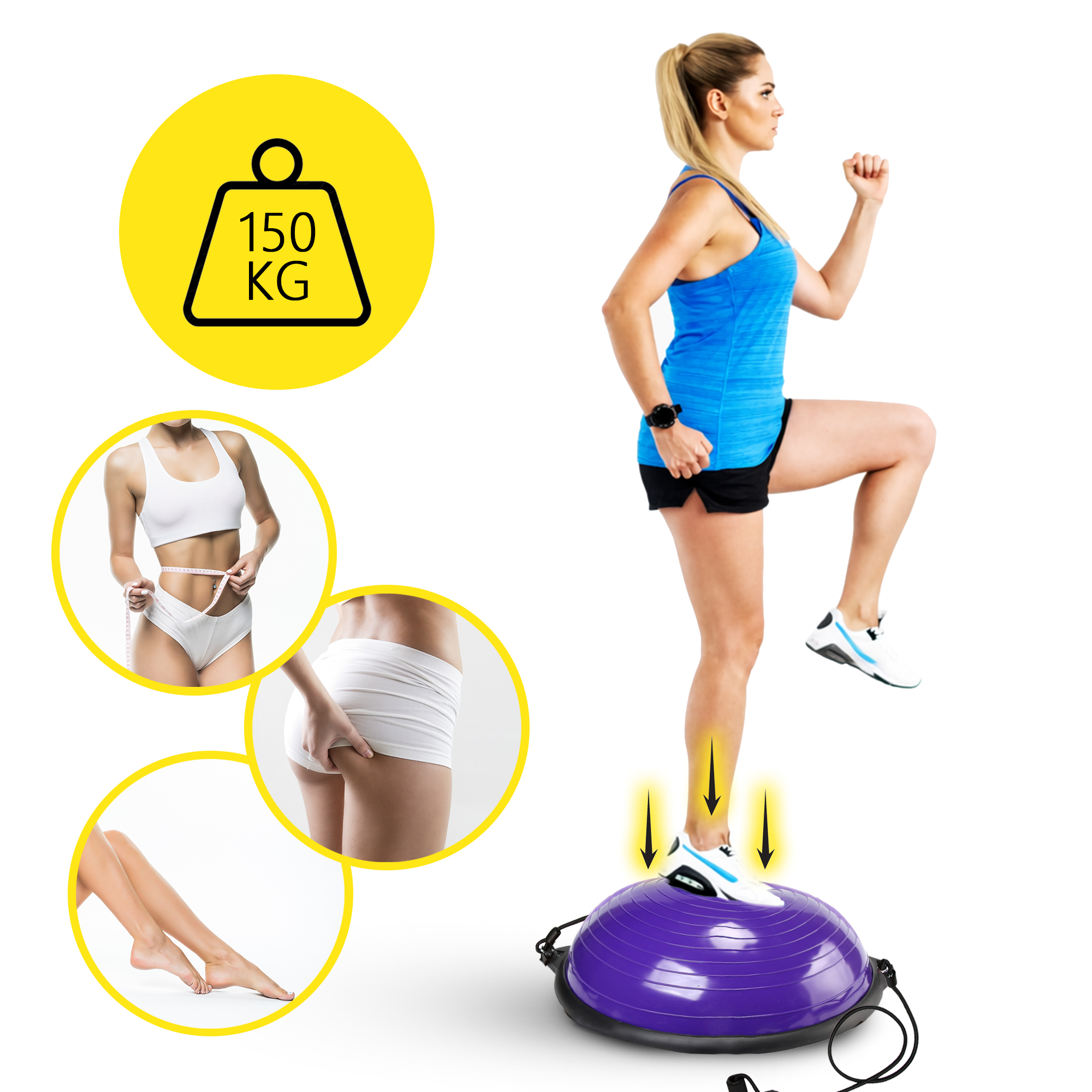 Балансувальна платформа (півсфера) Cornix Bosu Ball 58 см з еспандерами XR-0454 Violet — мініатюра 6