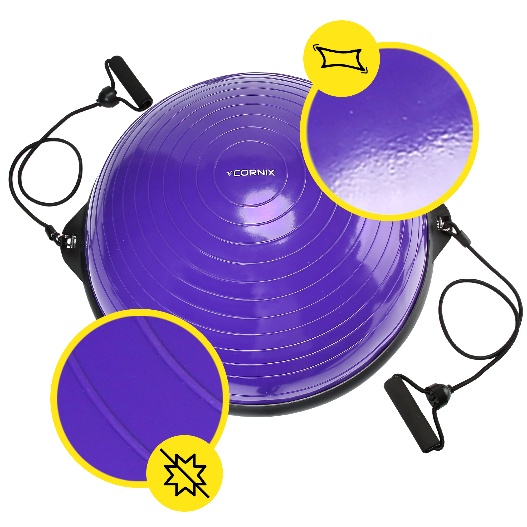 Балансувальна платформа (півсфера) Cornix Bosu Ball 58 см з еспандерами XR-0454 Violet — мініатюра 7