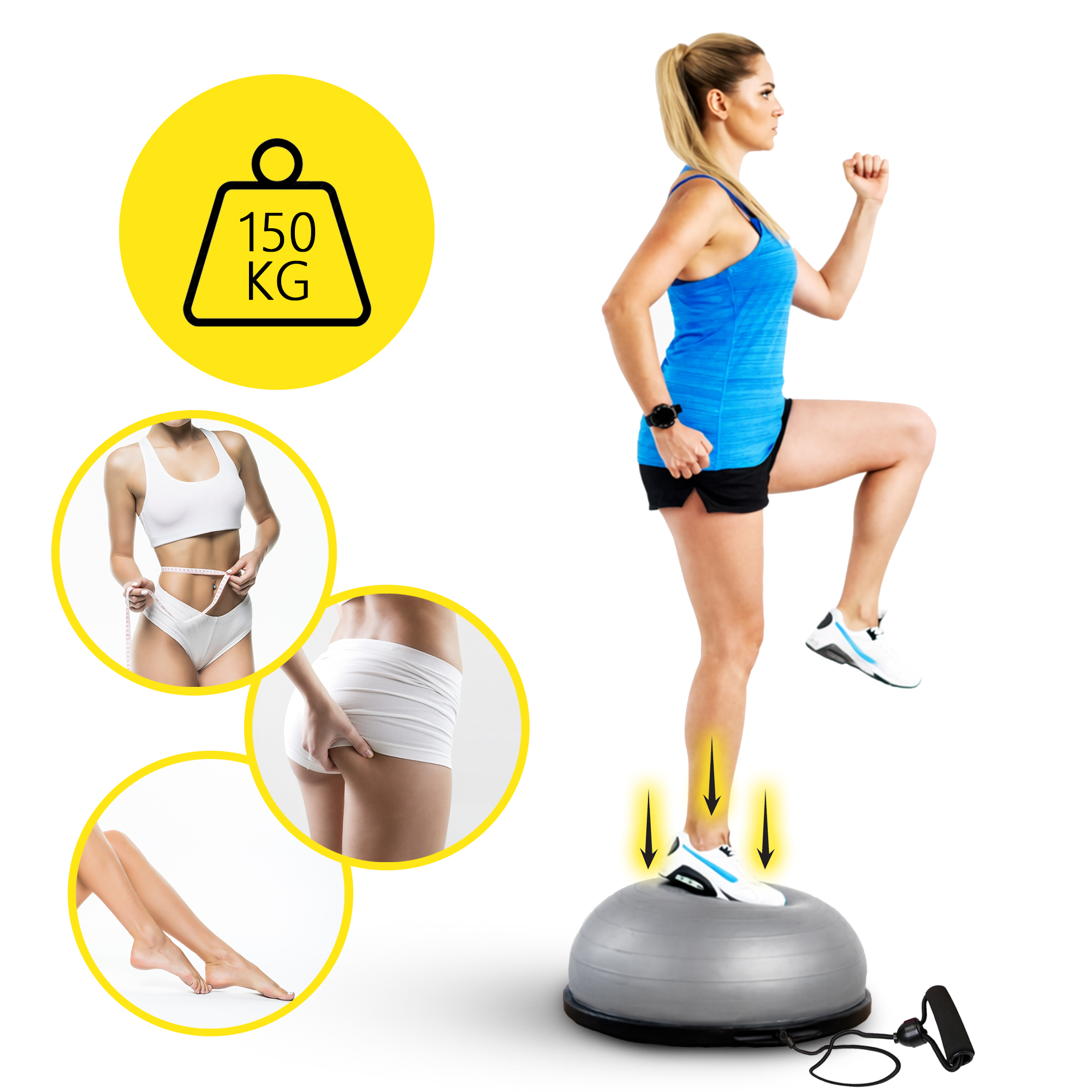 Балансувальна платформа (півсфера) Cornix Bosu Ball 58 см з еспандерами XR-0455 Grey — фото 3