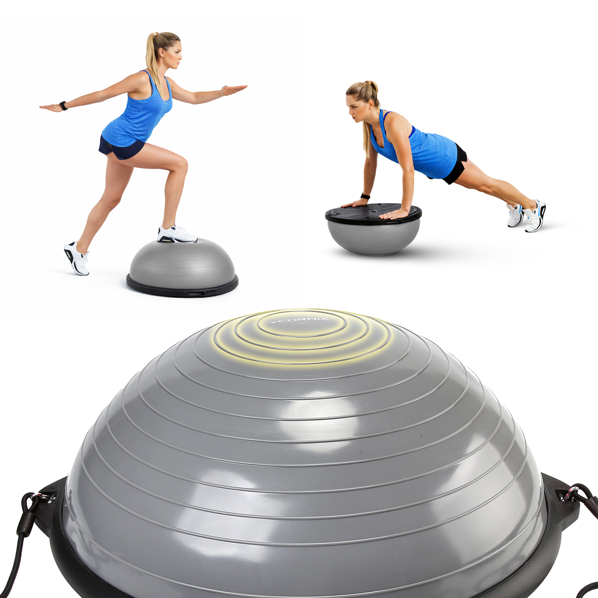 Балансувальна платформа (півсфера) Cornix Bosu Ball 58 см з еспандерами XR-0455 Grey — мініатюра 6
