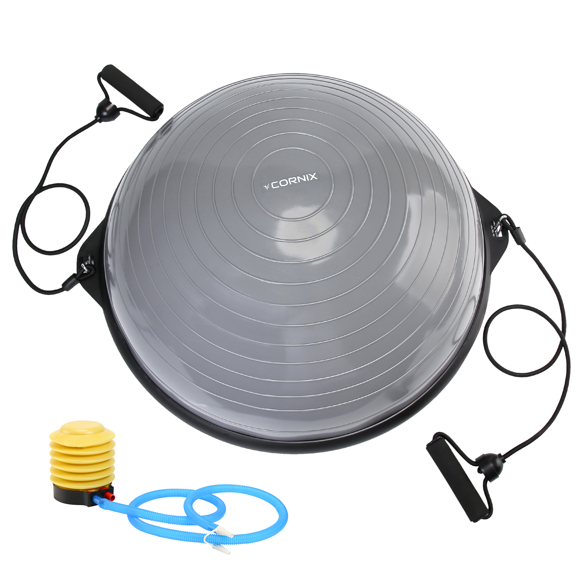 Балансувальна платформа (півсфера) Cornix Bosu Ball 58 см з еспандерами XR-0455 Grey — фото 1