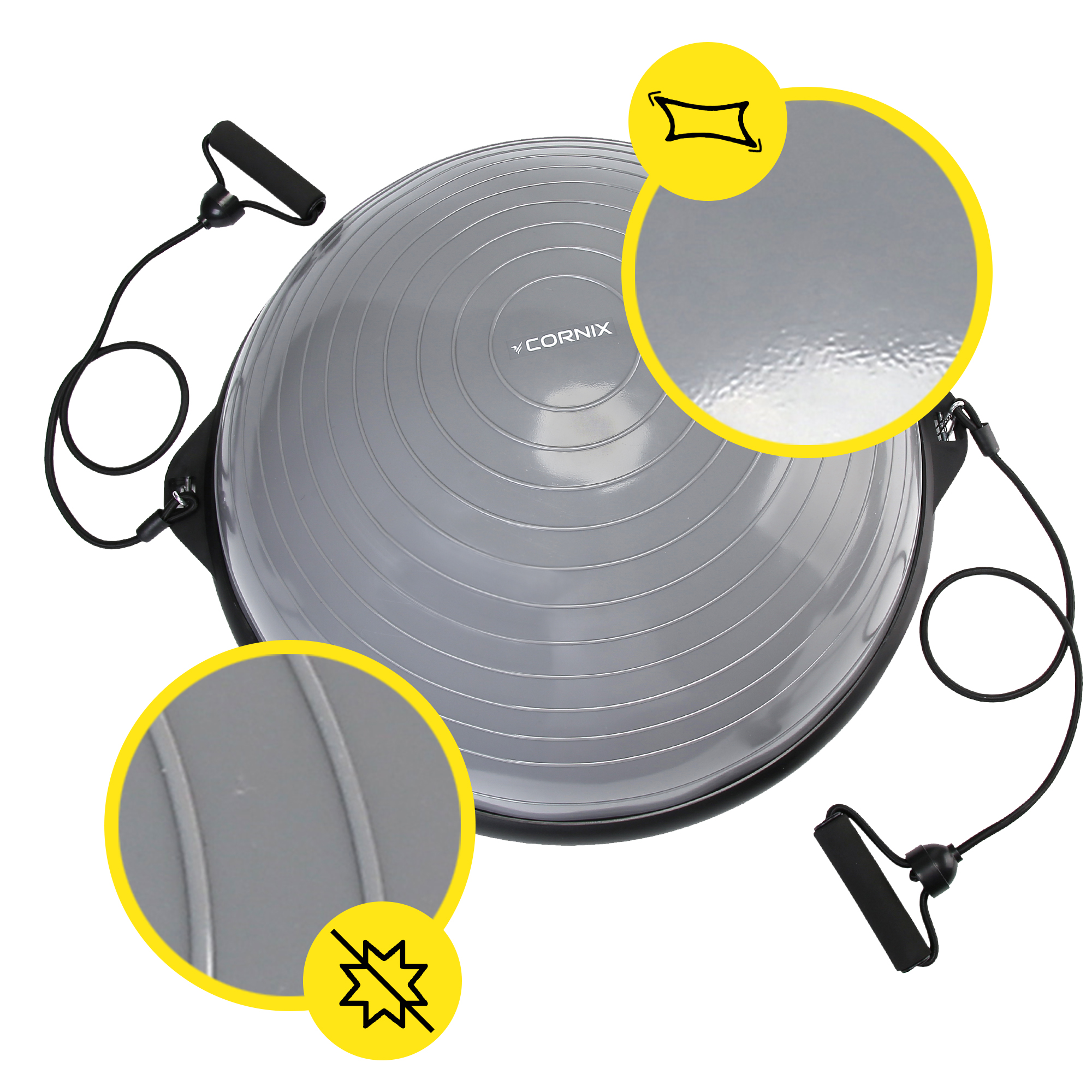 Балансувальна платформа (півсфера) Cornix Bosu Ball 58 см з еспандерами XR-0455 Grey — мініатюра 7