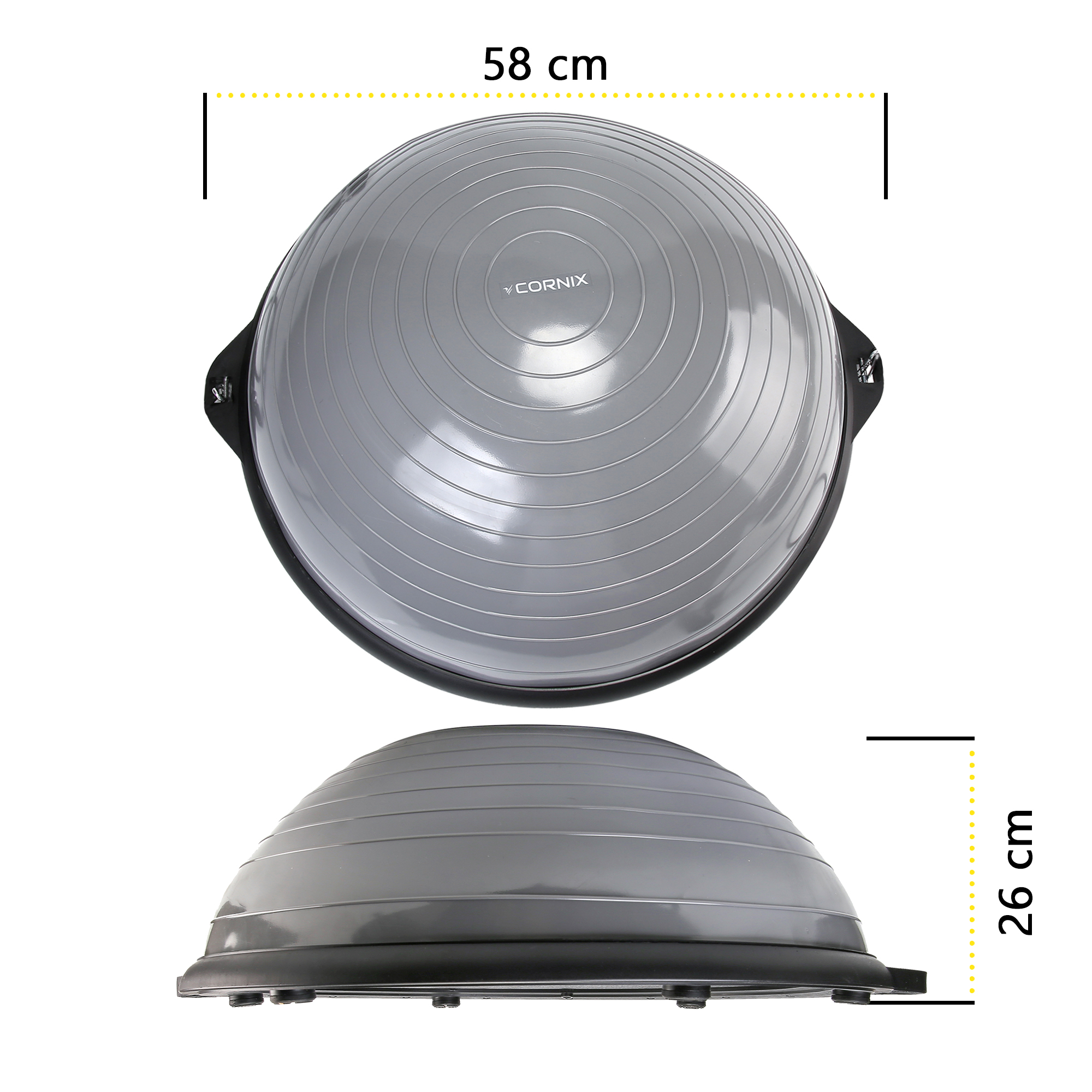 Балансувальна платформа (півсфера) Cornix Bosu Ball 58 см з еспандерами XR-0455 Grey — фото 5